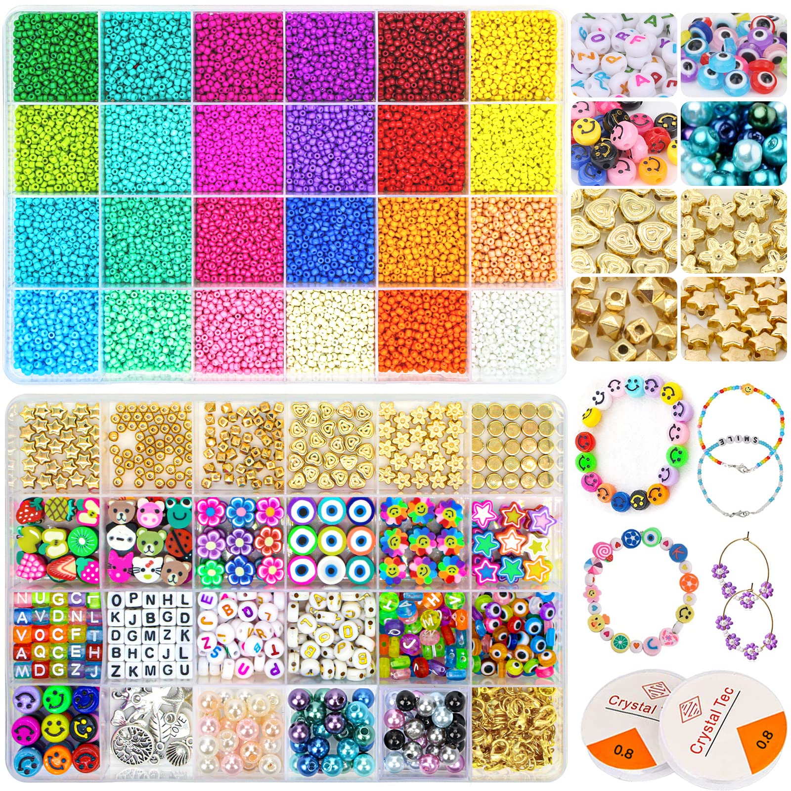 15000Pcs Glass Seed Beads for Bracelet Making, Colourful Beads for Jewelry Making, 2mm Seed Beads Bracelet Making Kit, Jewellery Making Kit for Friendship Bracelets Art Craft Weaving Necklace Making