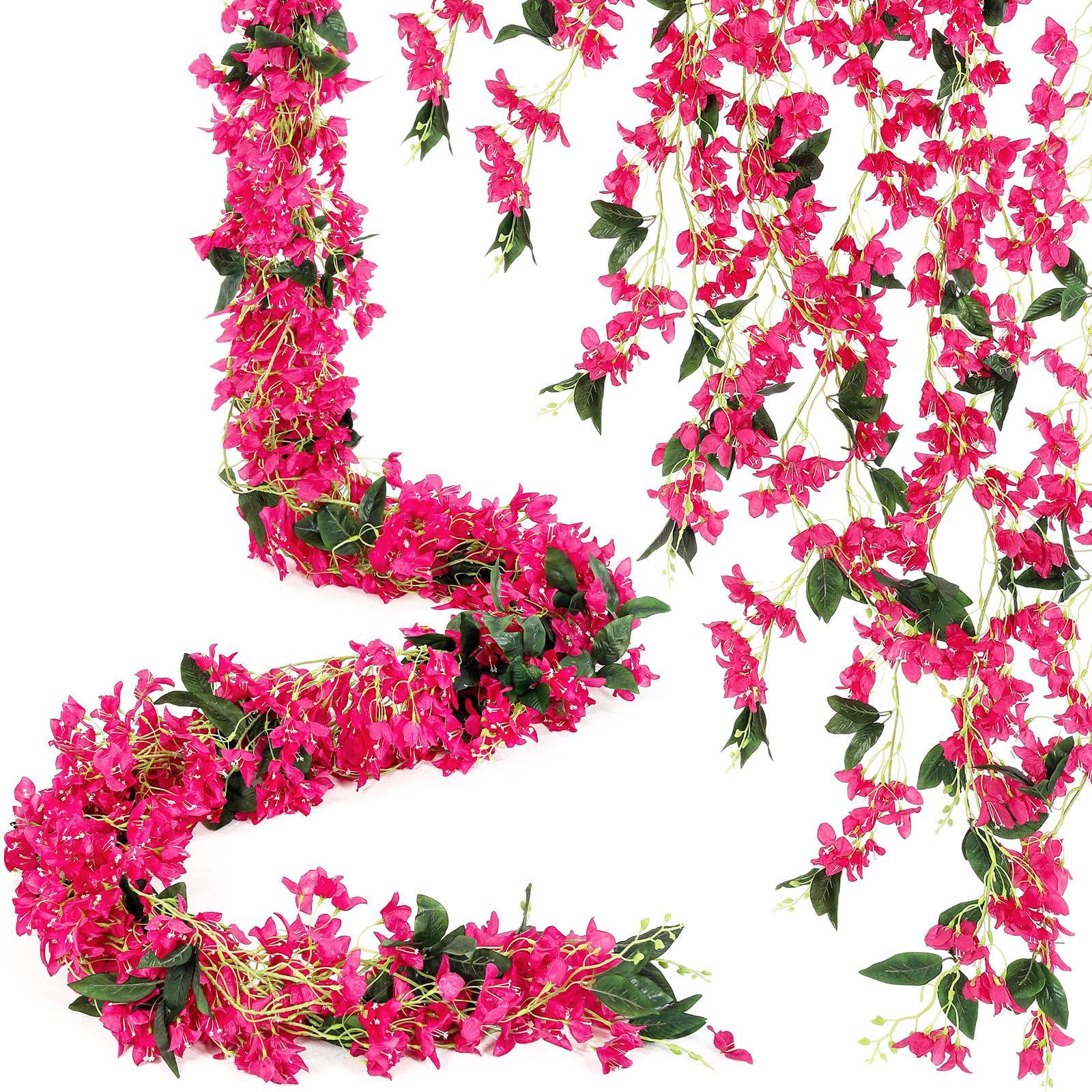 Photo 1 of Thiccywoov 12 Pcs 70.8" Artificial Bougainvillea Flowers Garland Totally 6 ft Fake Silk Bougainvillea Vines Long Plant Fake Wreaths for Centerpieces Runner Wedding Arch Wall (Rose Red)