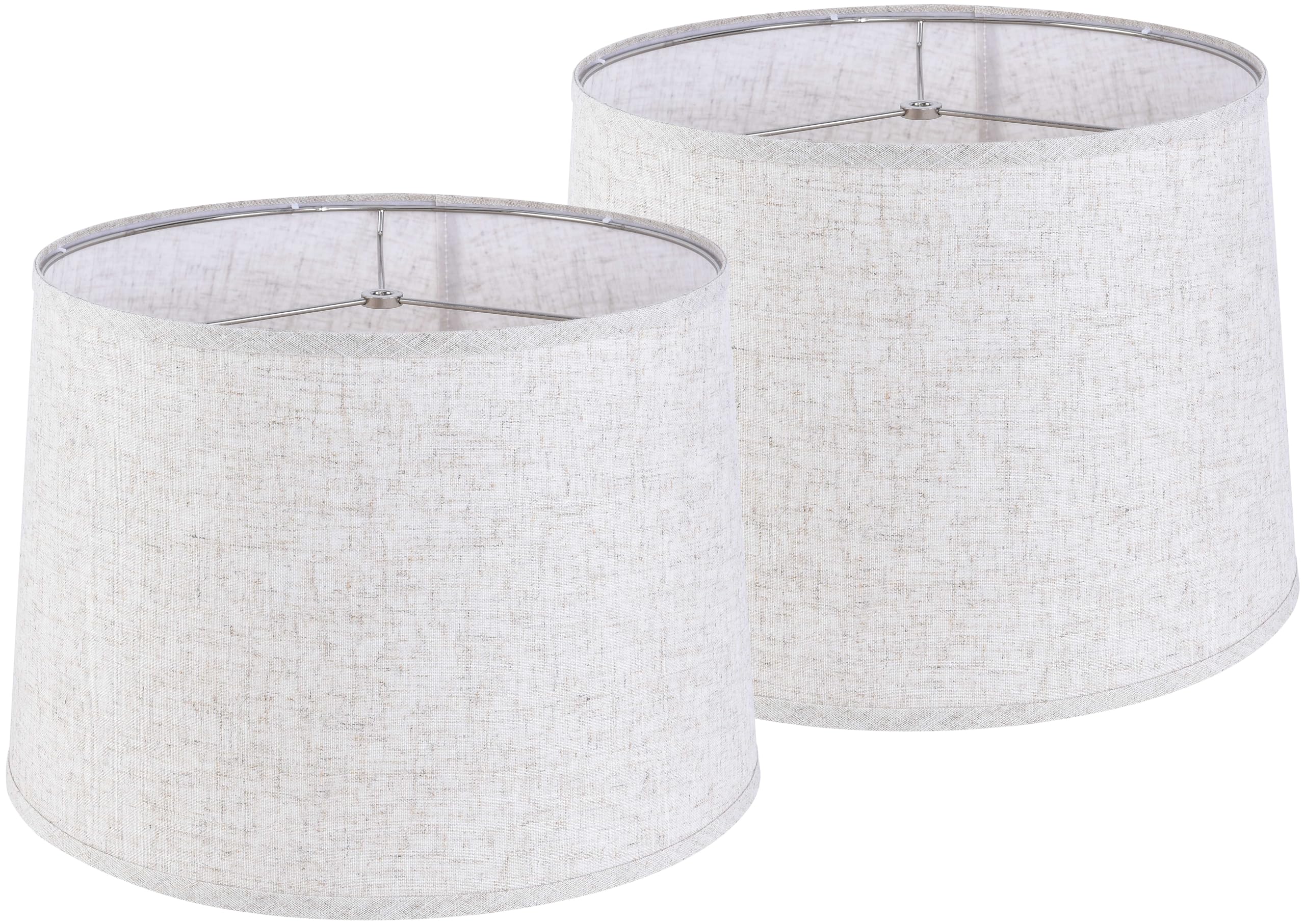 GO&SO Oatmeal Linen Lamp shades Set of 2 Large Drum Linen Lampshade 14" Top x 16" Bottom x 11" High (Spider) Farmhouse Lampshade for Table & Floor Lamp - Lampshades Replacement