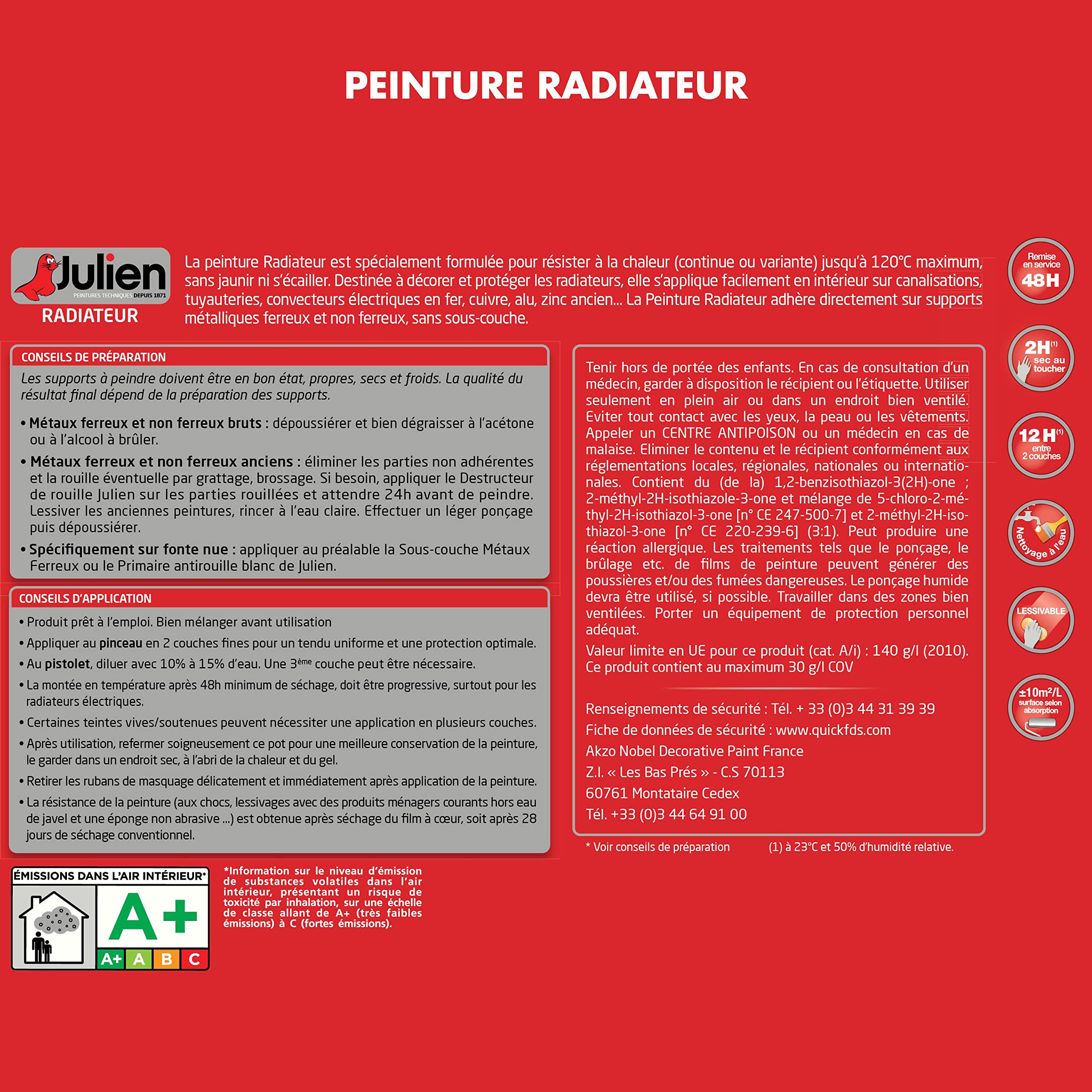 Julien Peinture Radiateur Acrylique, Fer, Cuivre, Alu, zinc - Direct sans sous-couche, Satin, Taupe, 0,75 L