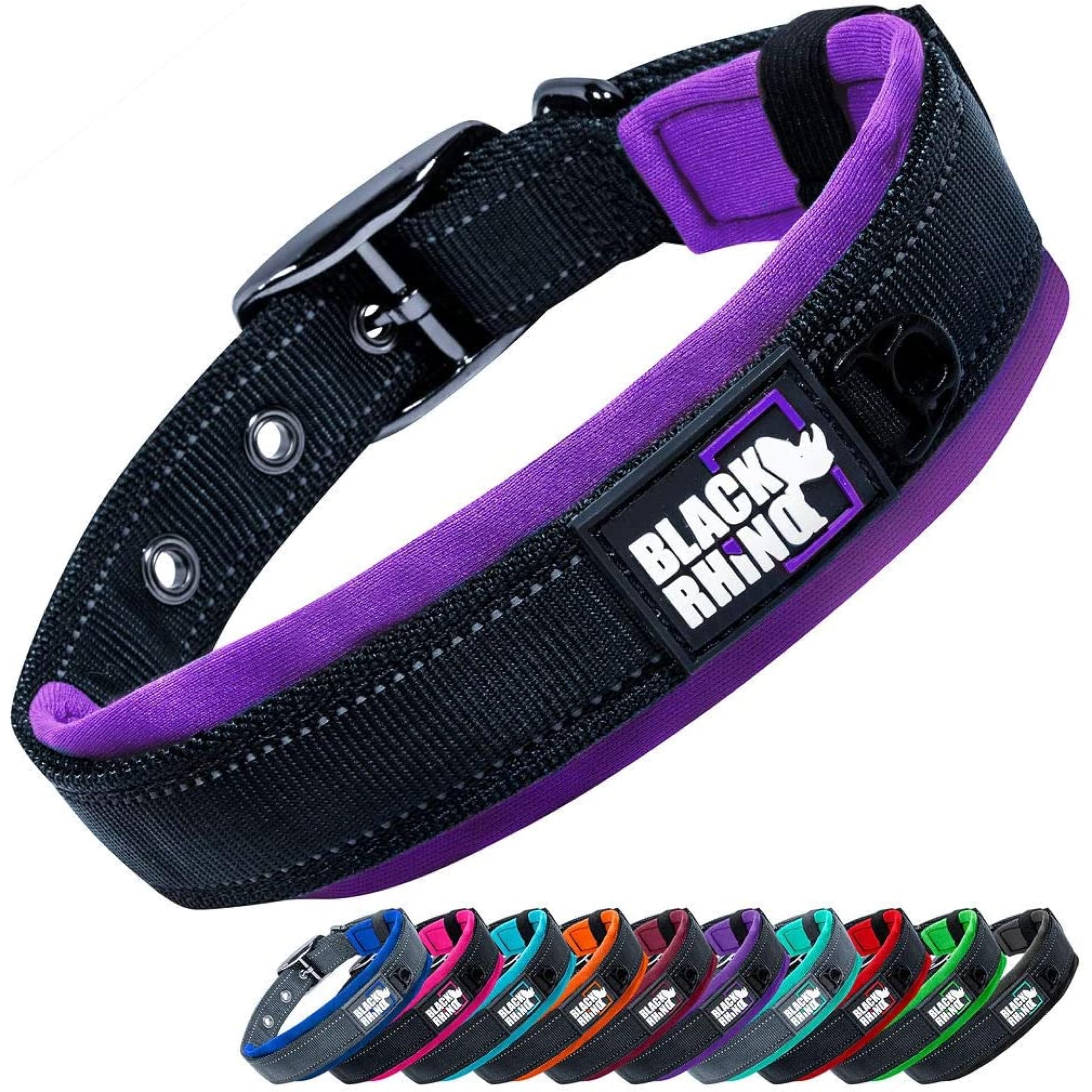 Black Rhino - The Comfort Collar Ultra Soft Neoprene Padded Dog Collar for All Breeds, Dog Collars for Large Dogs - Heavy Duty Adjustable Reflective