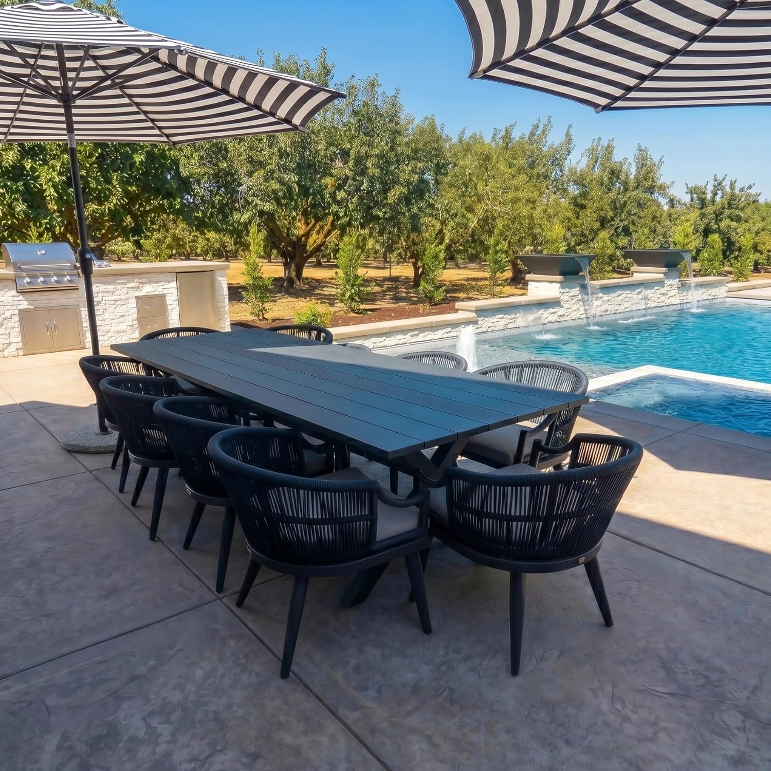 PURPLE LEAF 11 Pieces Outdoor Dining Set All Weather Wicker Patio Dining Set with Rectangular Aluminum Table and Modern Armrest Dining Chairs for Garden Deck Backyard Kitchen, Grey