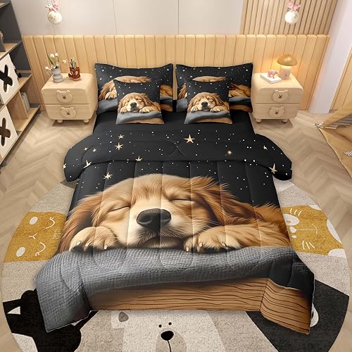 jejeloiu Cute Dog Comforter Set with Sheets 7 Piece Queen Size