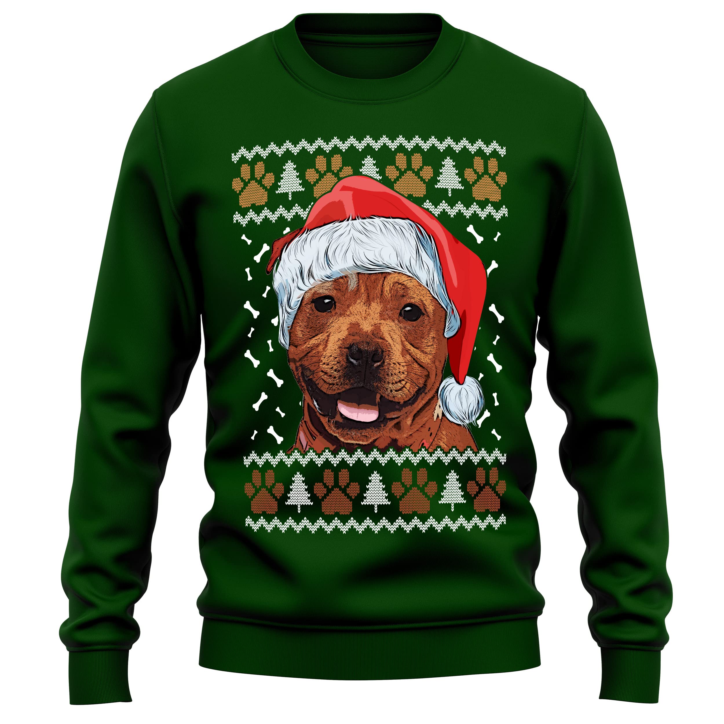 Purple Print House Staffordshire Bull Terrier Christmas Sweatshirt Adult Xmas Jumper For Staffy Dog Owner Gifts Autumn Winter Puppy Walks Sweater For Him and Her, M, Bottle