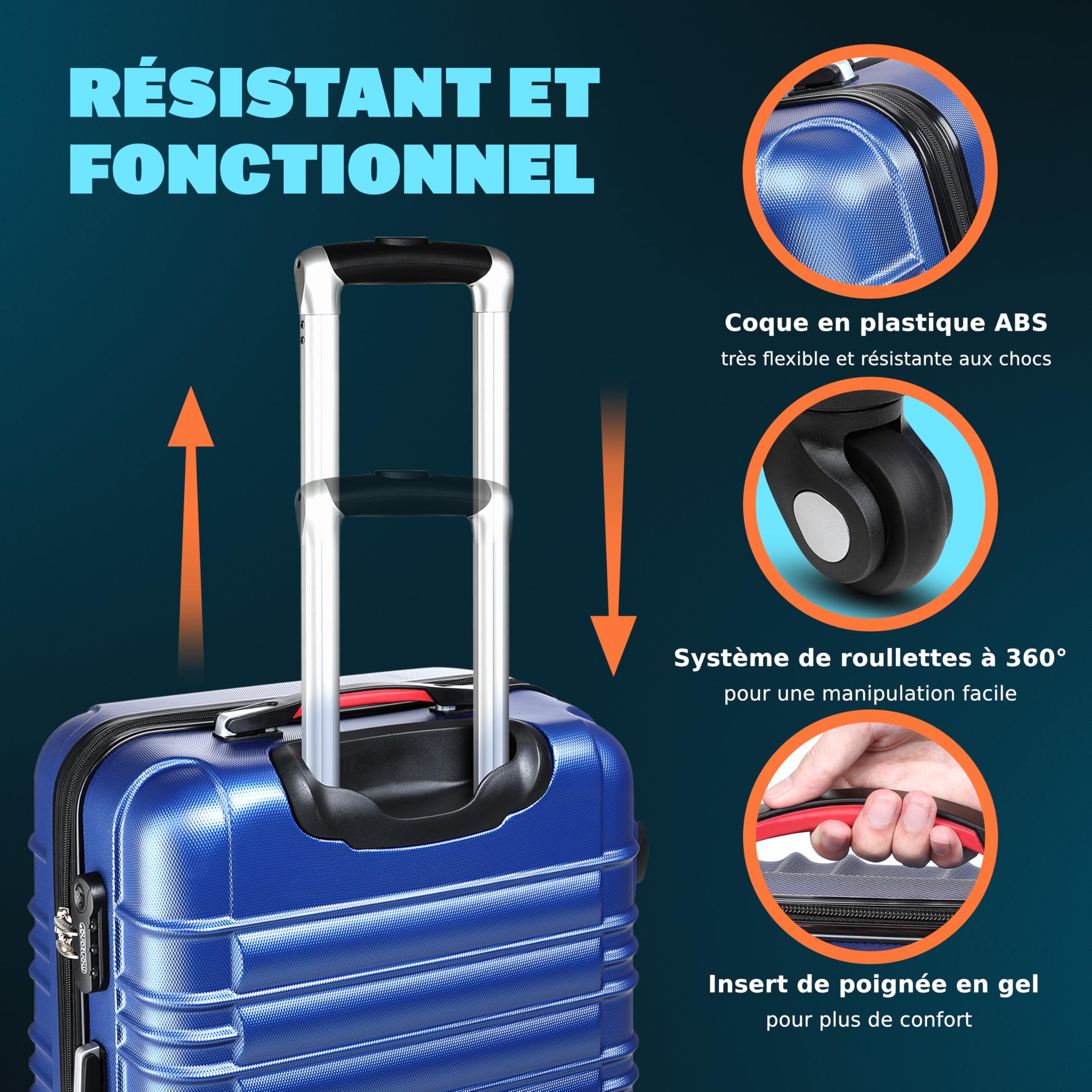 Monzana Set de 4X Valises Rigides Bleu S/M/L/XL