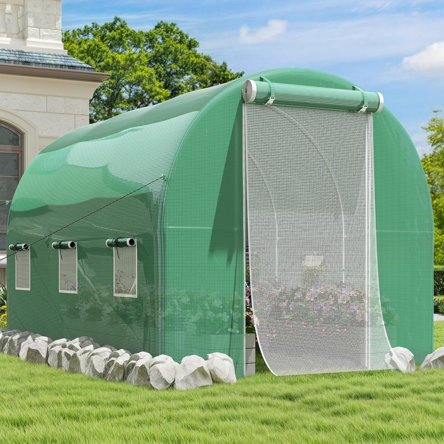 DWVO 10x6.5x6.5ft Greenhouses Large Walk-in Green House Tunnel Green Houses Outdoor Portable Plant Gardening Upgraded Galvanized Steel Frame Zipper Doors 5 Crossbars Garden, White