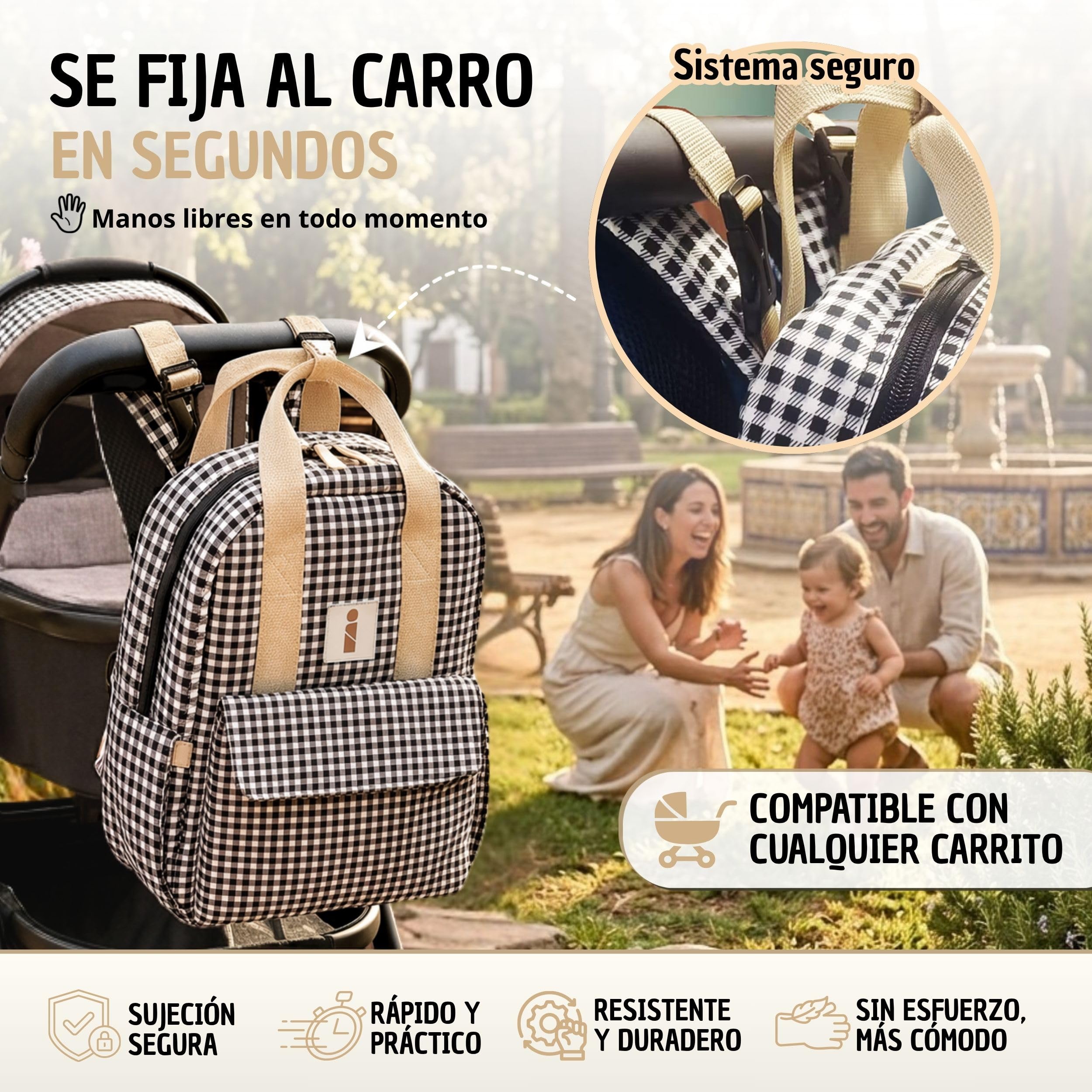Mochila carro bebe impermeable, 7 compartimentos y 9 bolsillos, Organización rápida para paseos y viajes, Ideal para mamá y papá, Mochila pañales con cambiador.