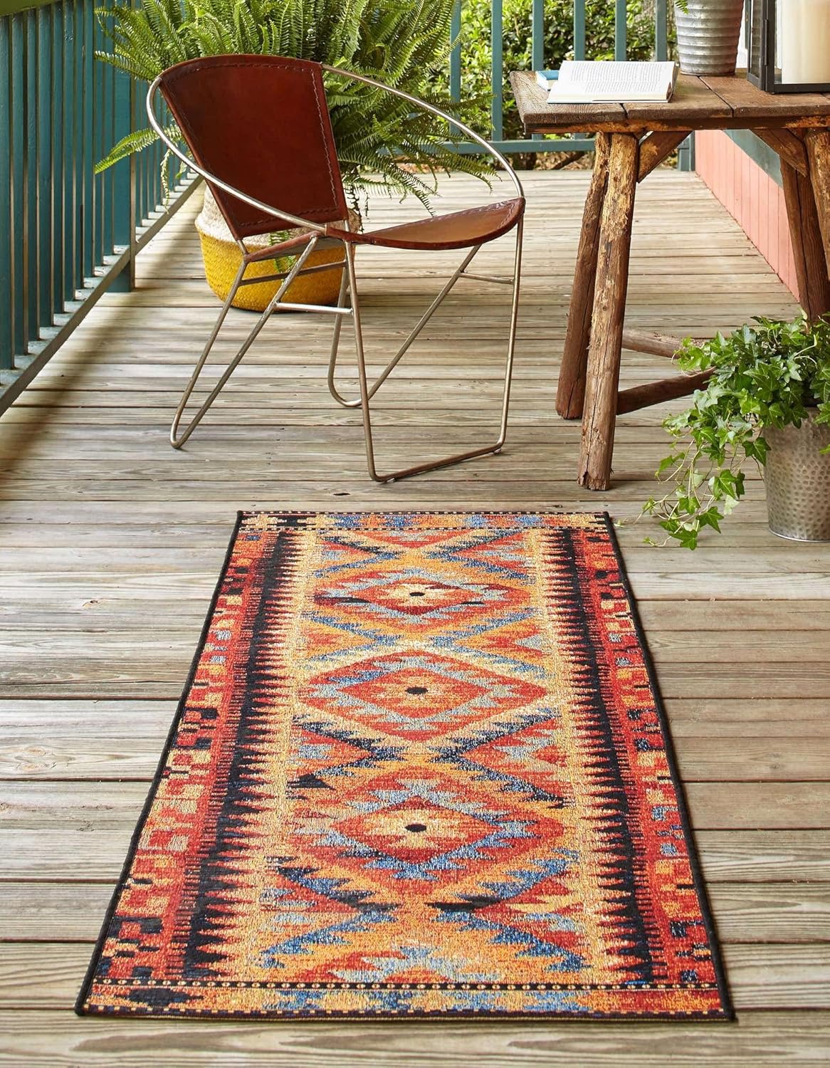 Unique Loom Outdoor Tribal Collection Area Rug - Tortuguero (2' x 6' 1" Runner, Multi/ Blue)