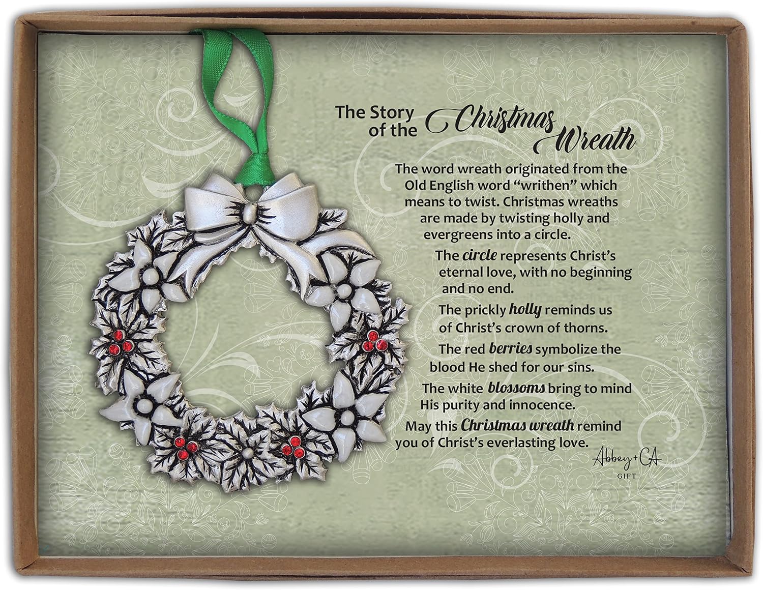 Abbey & CA Gift Story of Xmas Wreath Ornament On Green Ribbon Gift Boxed