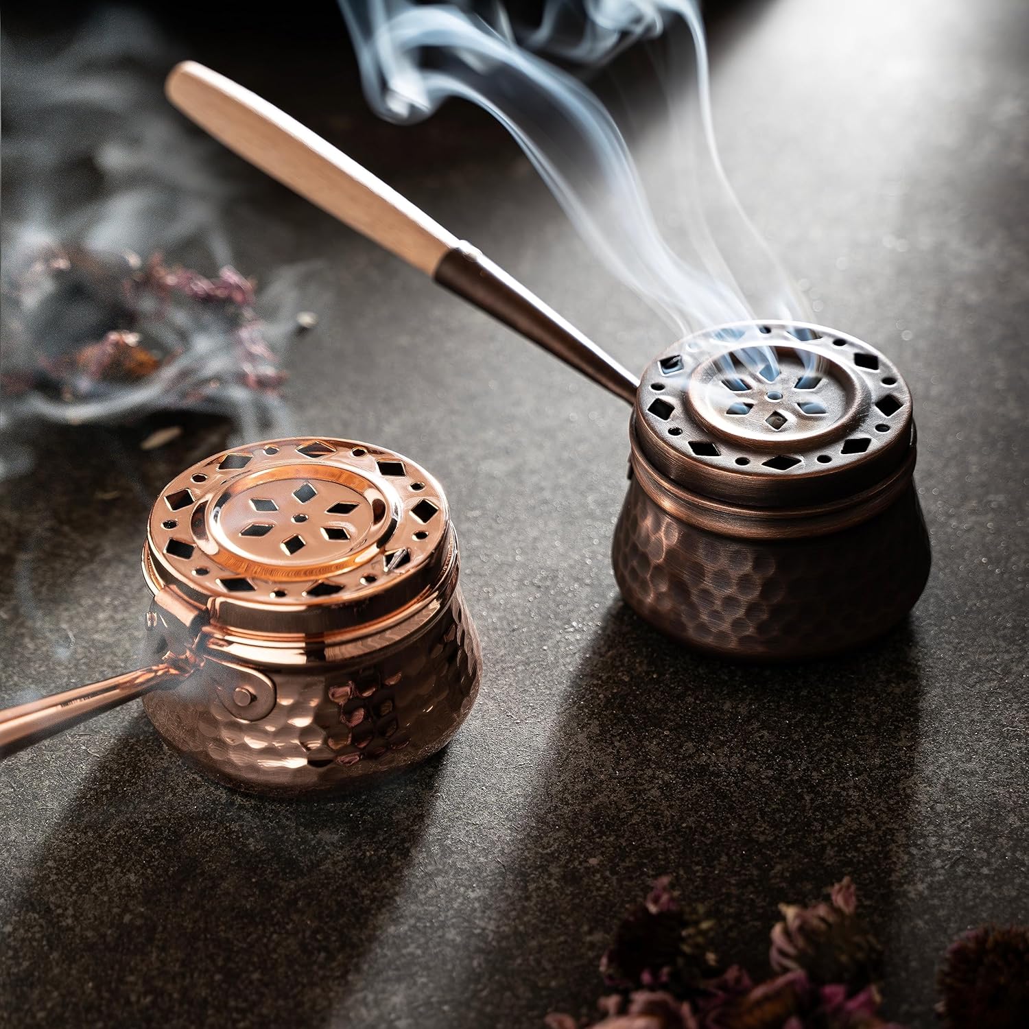 Hakart Set of 2 Incense Holder, Handcrafted 100% Copper Incense Burner for Meditation, Incense Holder for Yoga