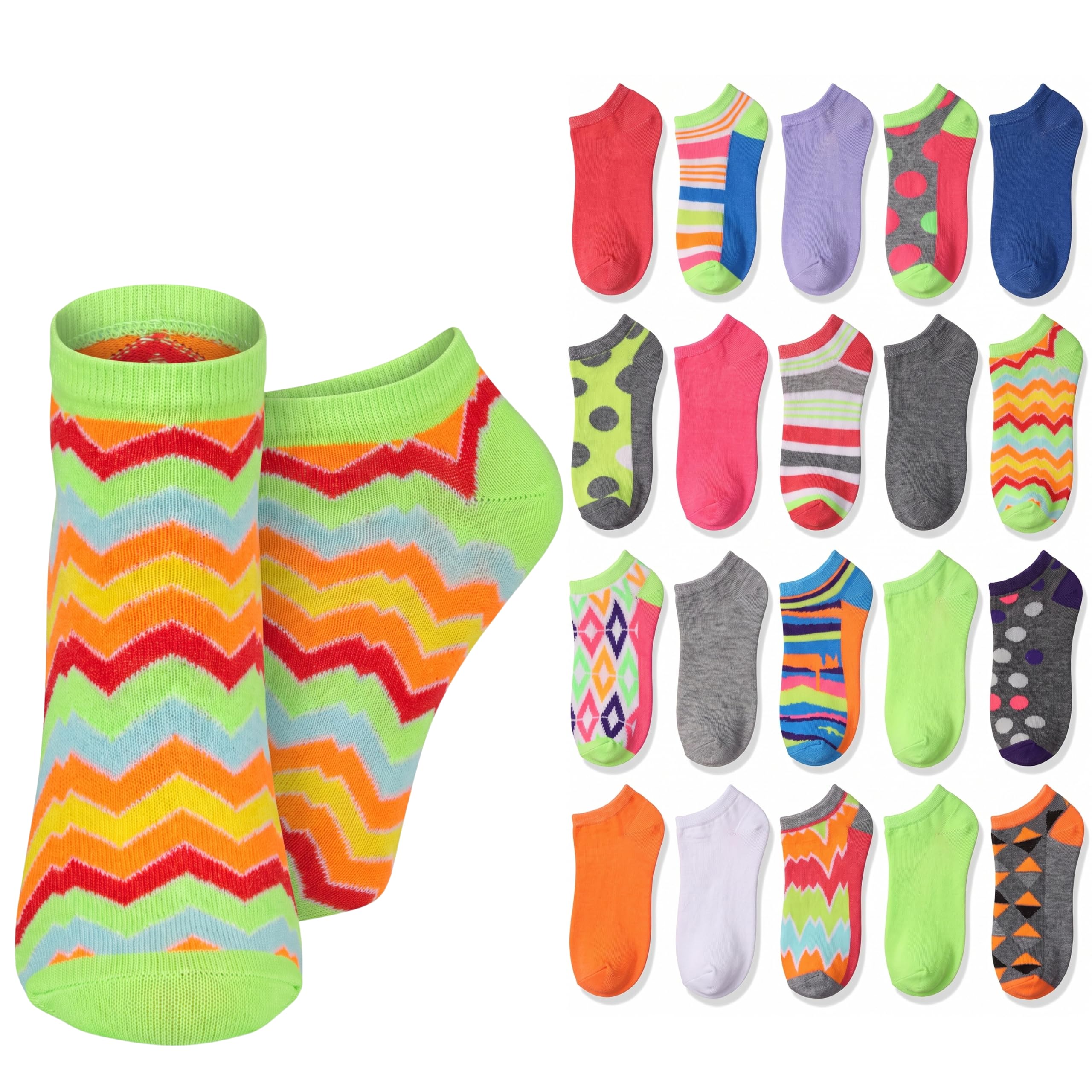 Tipi Toe Women’s 20 Pack Colorful Low Cut Socks – Lightweight, Breathable Design for All-Day Comfort Sizes 9-11/10-13