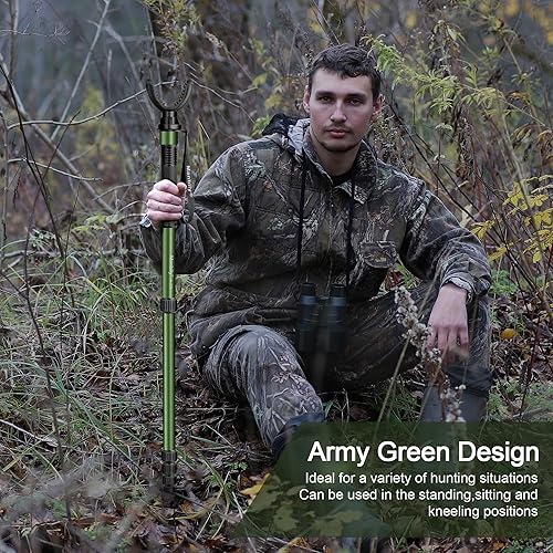 Miniatura 6 de Manbily Bastón de tiro monopie para caza, soporte de aluminio con cabeza de descanso en forma de U y mango de bastón, hasta 68 pulgadas, verde (sin