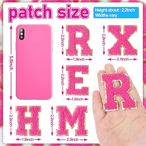 Miniatura 2 de Parches de letras autoadhesivas rosas Parche bordado con apliques de letras universitarias de chenilla