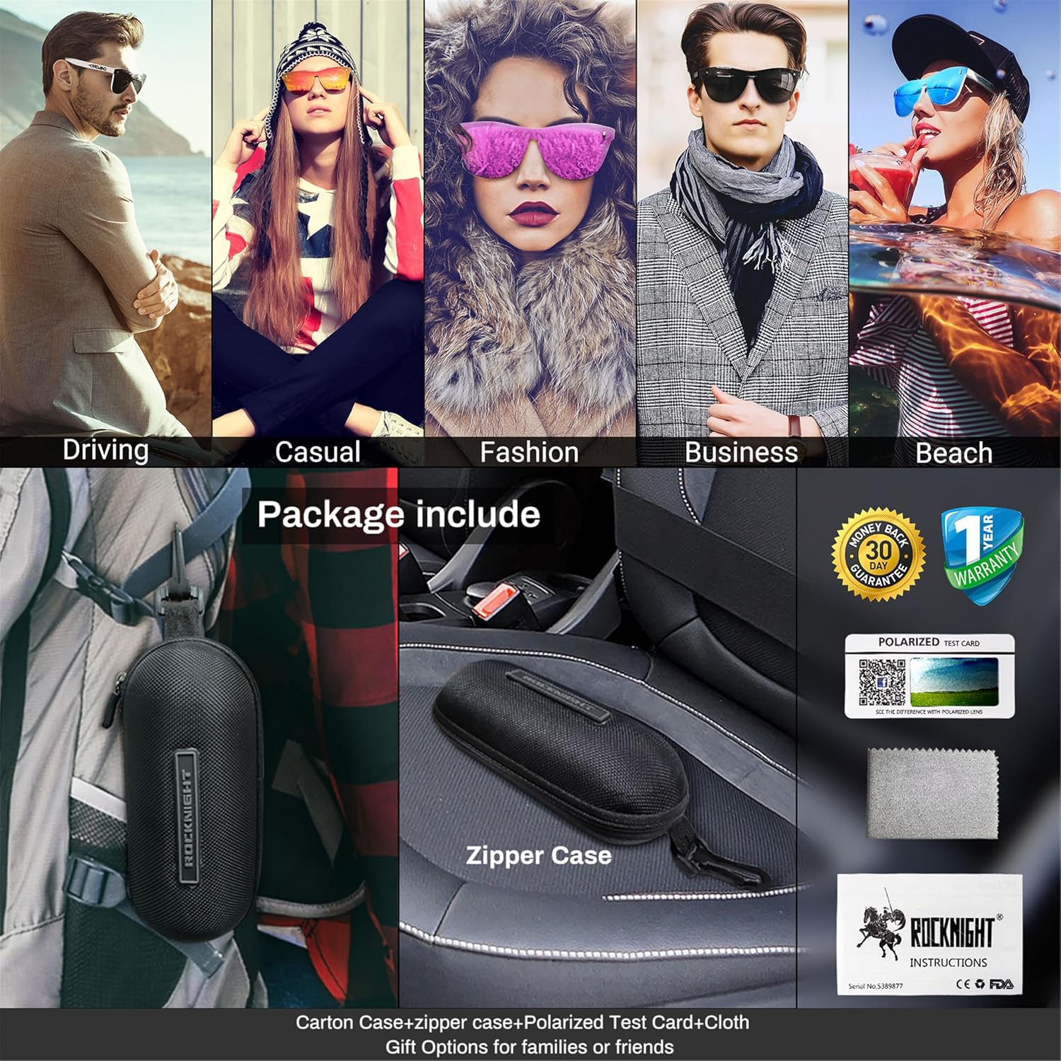 ROCKNIGHT HD Polarized UV400 Protection Anti Glare Sunglasses TR90 Frame Lightweight Beach Driving - Image 6