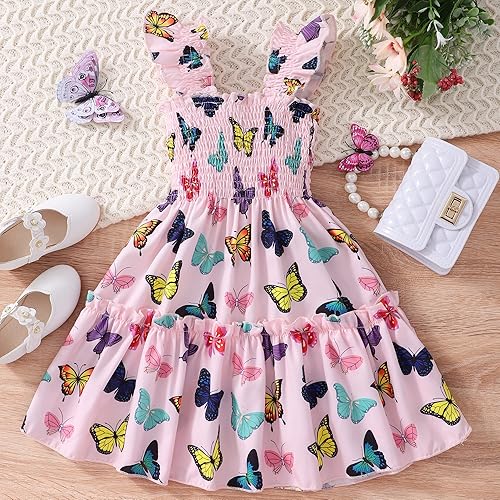 Miniatura 9 de RETSUGO Vestidos para niñas pequeñas, vestido casual de fiesta de cumpleaños, vestido de verano para niños pequeños, vestido de verano de 1 a 8 años