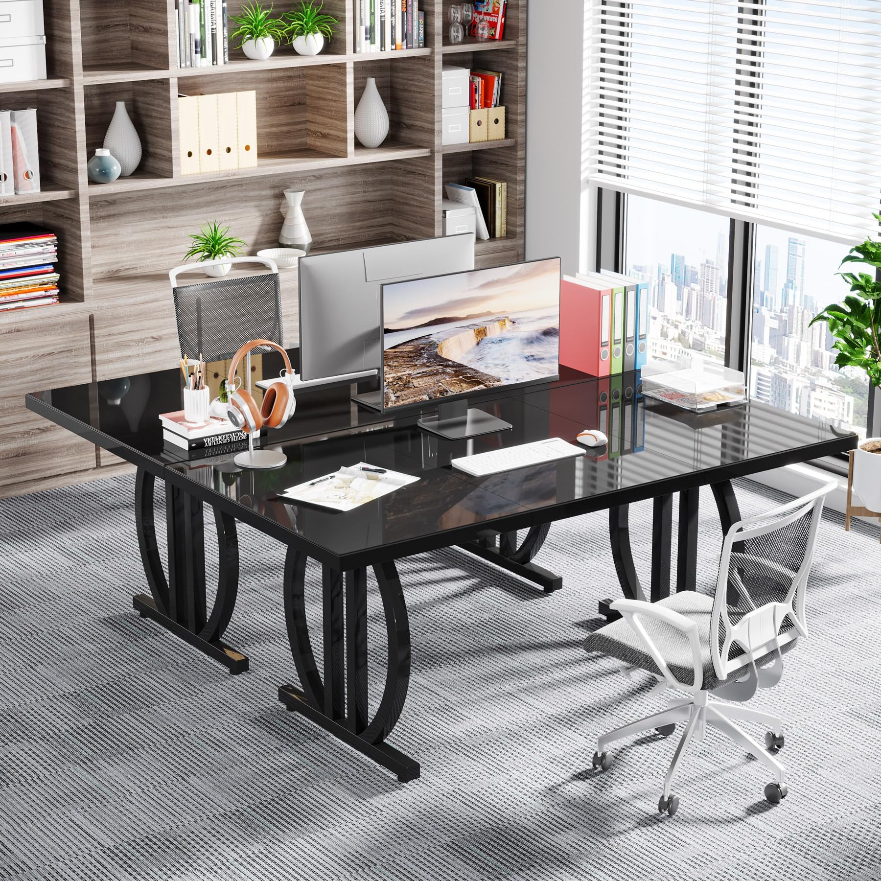 Tribesigns Mesa de escritorio de 160 cm con patas metálicas robustas, escritorio moderno y sencillo, escritorio para ordenador portátil, sala de trabajo, mesa de trabajo