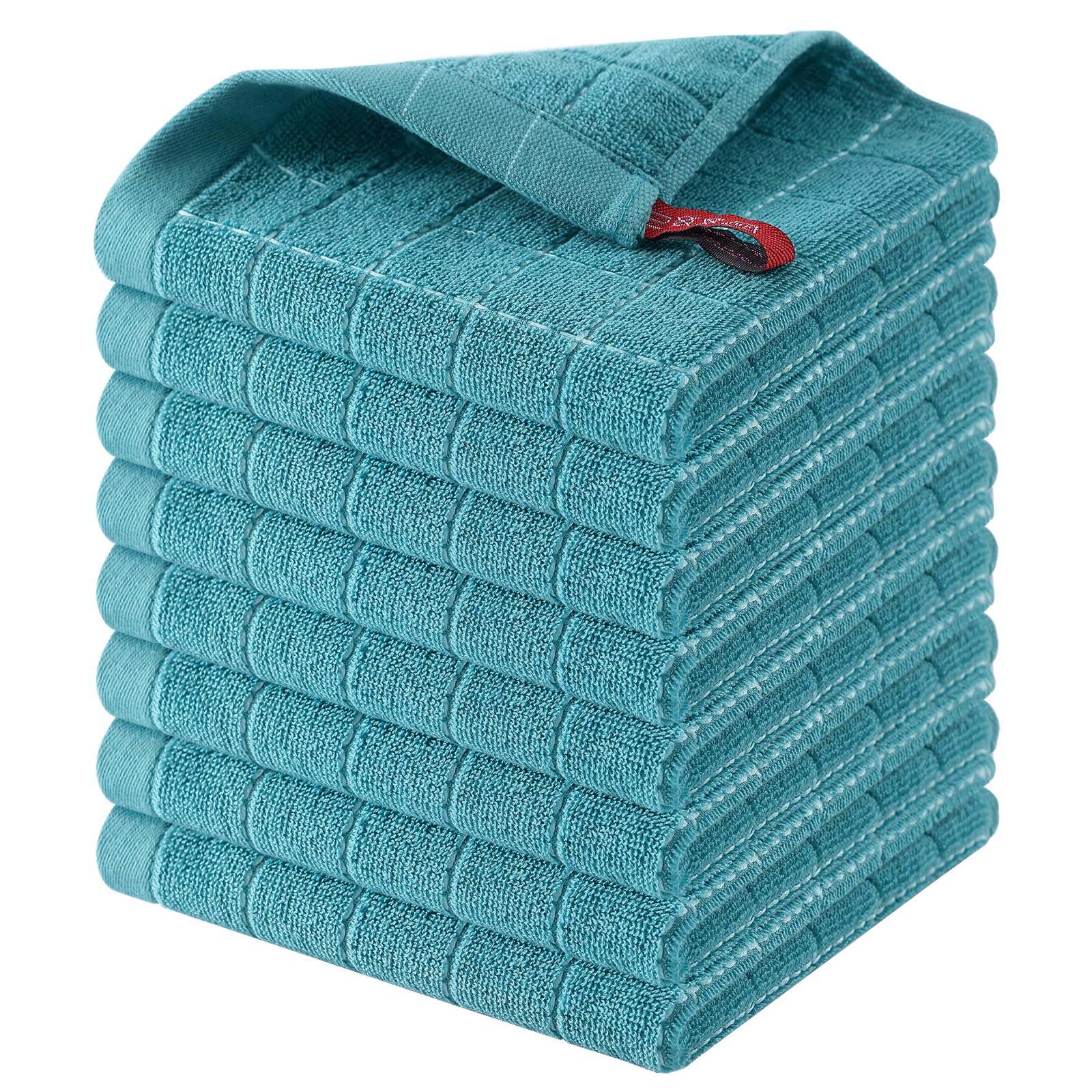 Homaxy 100% Cotton Terry Kitchen Dish Cloths, 8 Pack, Lake Blue | Ultra Soft and Absorbent, Suitable for Drying and Washing Dishes