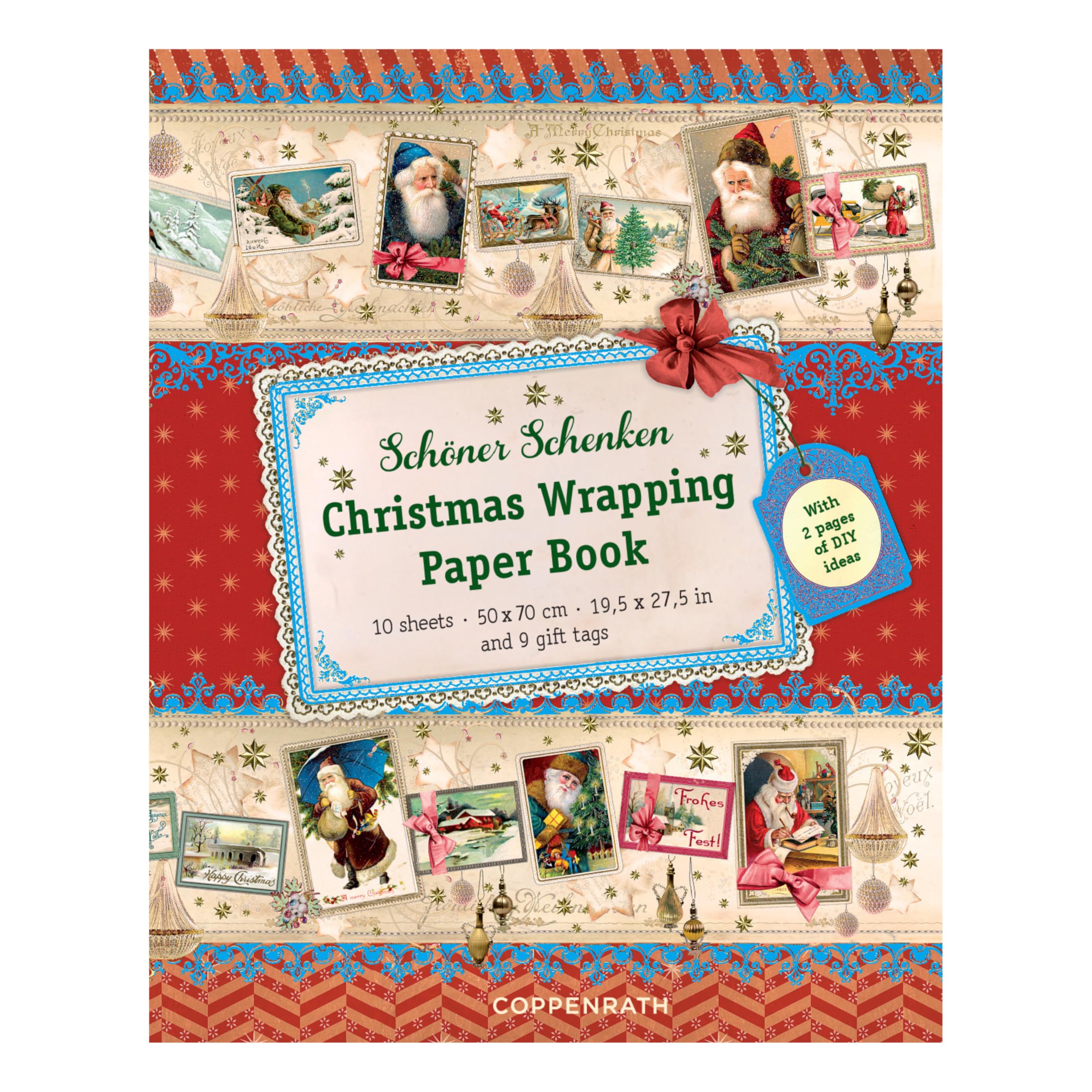 Christmas Wrapping Paper Book - Coppenrath Christmas Tree Design - 10 Festive Gift Wrap Sheets Travel-Friendly - Large 50x70cm Each Sheet