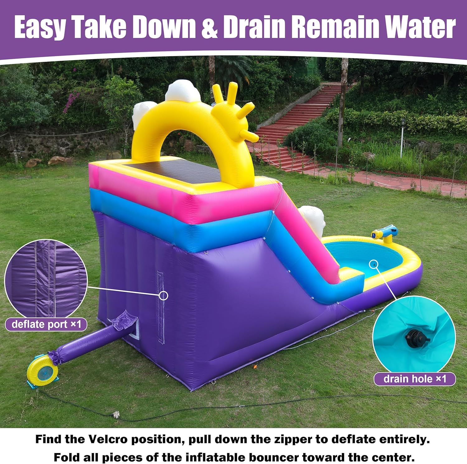 Inflatable Water Slide Commercial Grade: 21FT(L) Water Bounce House for Adults & Teenagers - Big Pool, Premium PVC, Rainbow Style, Wet & Dry, 950W Blower - for Backyard Outdoor Birthday Party