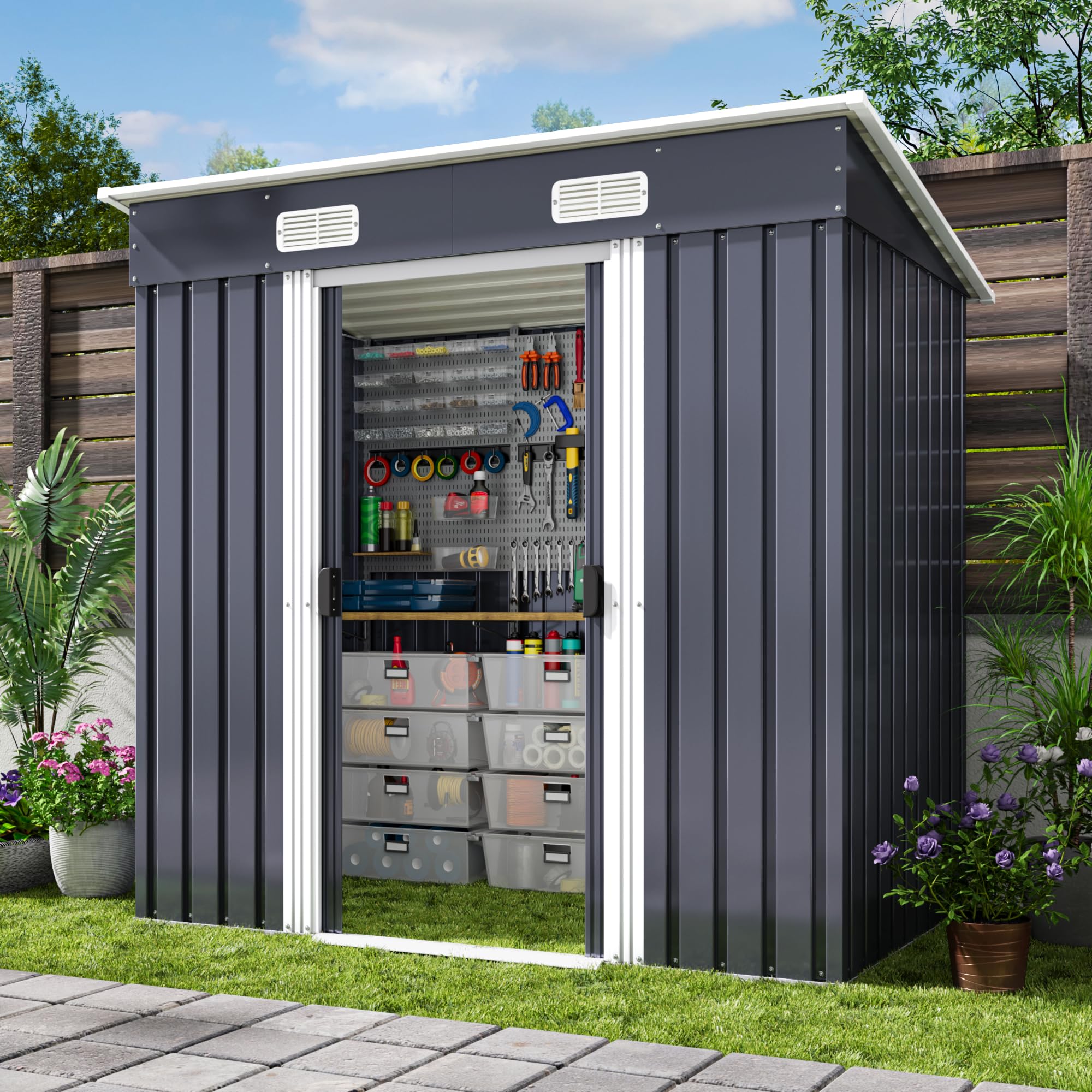 Xbro Casetta da Giardino in Metallo 2.11m² con Tetto Spiovente e Porta Scorrevole 183x109x182 cm