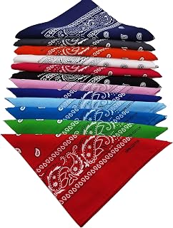 FANNI YOUPIN 100% Cotton Paisley Bandanas for Men & Women - Soft 22x22 Inch Fashion Scarves, 12 Pack Multipurpose Headbands