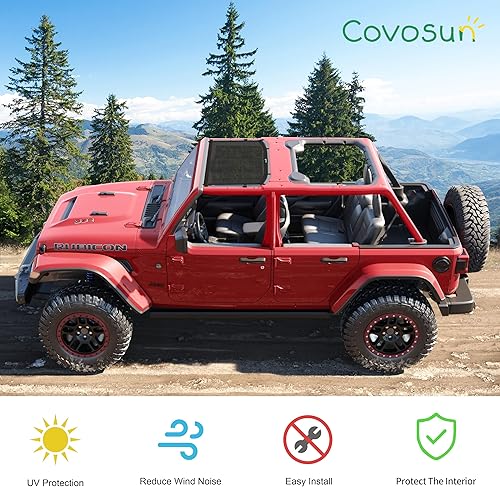 Miniatura 7 de Parasol para Jeep Wrangler JL & JLU (2018-2023) de 2 puertas y 4 puertas frontales, conveniente parasol de malla con correas fuertes para Jeep JL