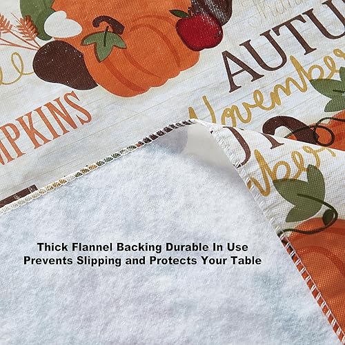 Miniatura 7 de Newbridge Fall Hayride and Happy Scarecrow - Mantel de vinilo con parte trasera de franela de Acción de Gracias, pavo guingán y calabaza, mantel de