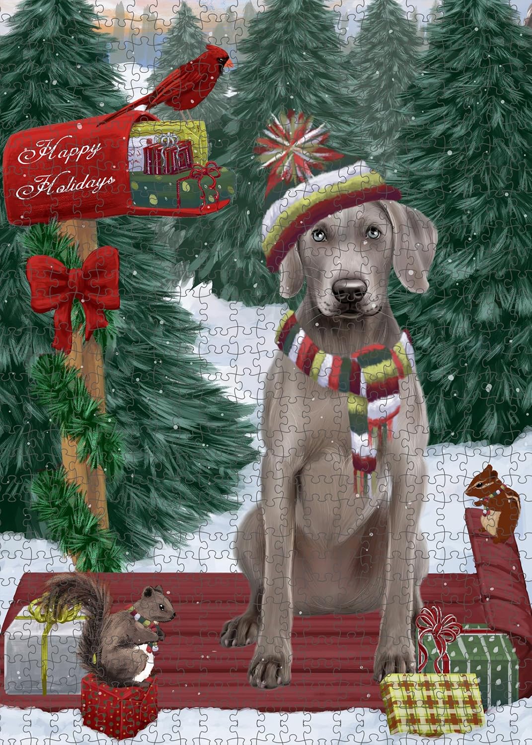 Merry Christmas Woodland Sled Weimaraner Dog Jigsaw Puzzle for Adults - Animal Printed Interlocking Puzzle Game Artwork - Gift for Dog Lover's - 1000 Pcs 29.5"x19.7", PZLE61151