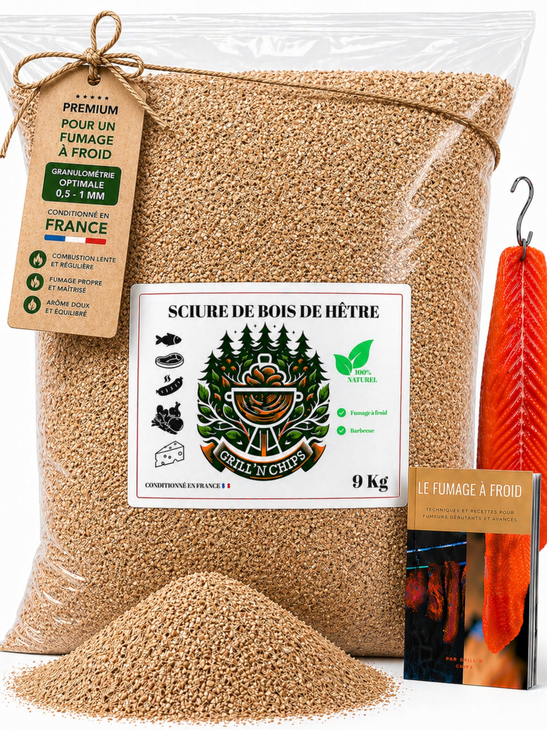Sciure de Bois de Hêtre 9Kg – Qualité Pro pour Fumage à Froid – 100% Naturelle – Granulométrie 0,5-1 mm – Générateur de Fumée, Fumoir Viande & Poisson – Fabriquée en France – Guide PDF à Télécharger