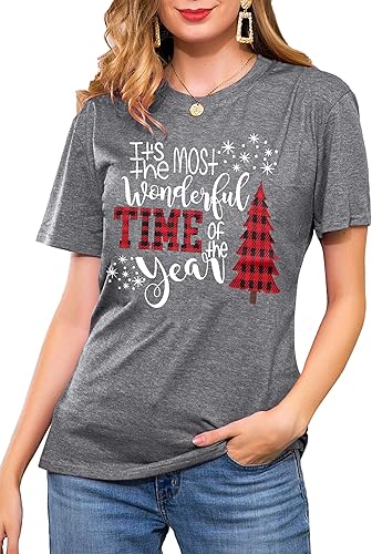 Miniatura 3 de Camiseta de manga corta con estampado gráfico para mujer, diseño de lana con diseño de cuadros, para Navidad