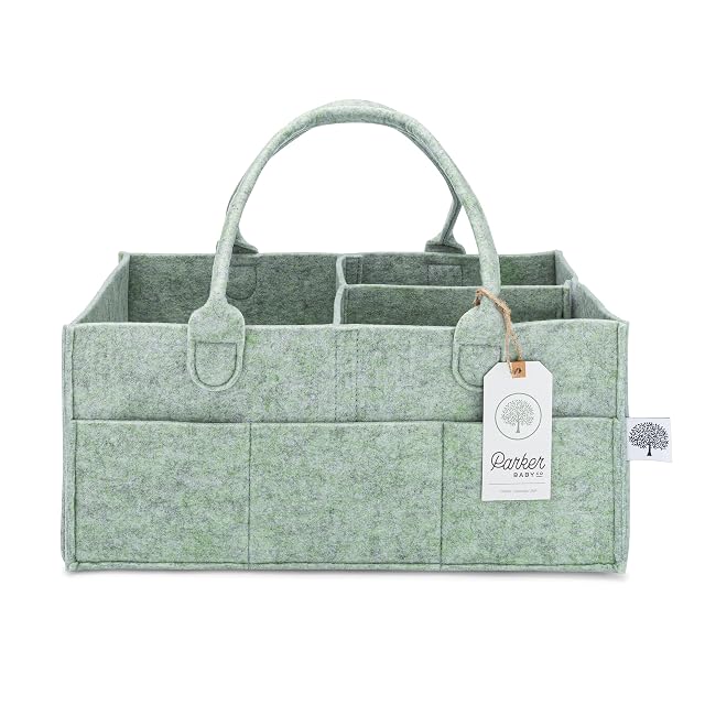 Parker Baby Diaper Caddy - Nursery Storage Bin and Car Organizer for Diapers and Baby Wipes - Sage