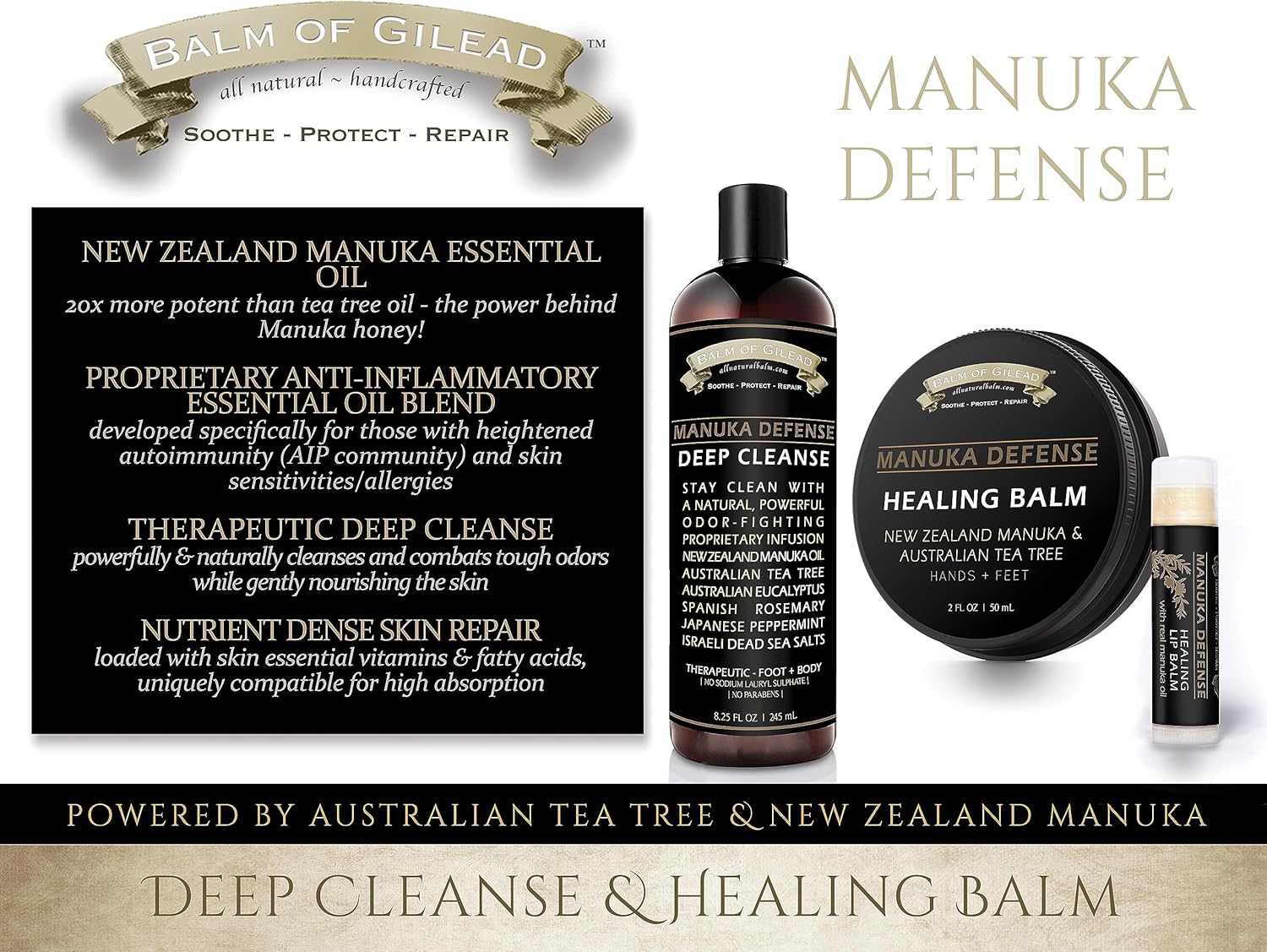 Foot Healing Cream – Manuka Defense Healing Lip Balm, Intensive Moisture Therapy, Manuka + Tea Tree - Synergistic Action, Deeply Nourishing, Relieving by Balm of Gilead
