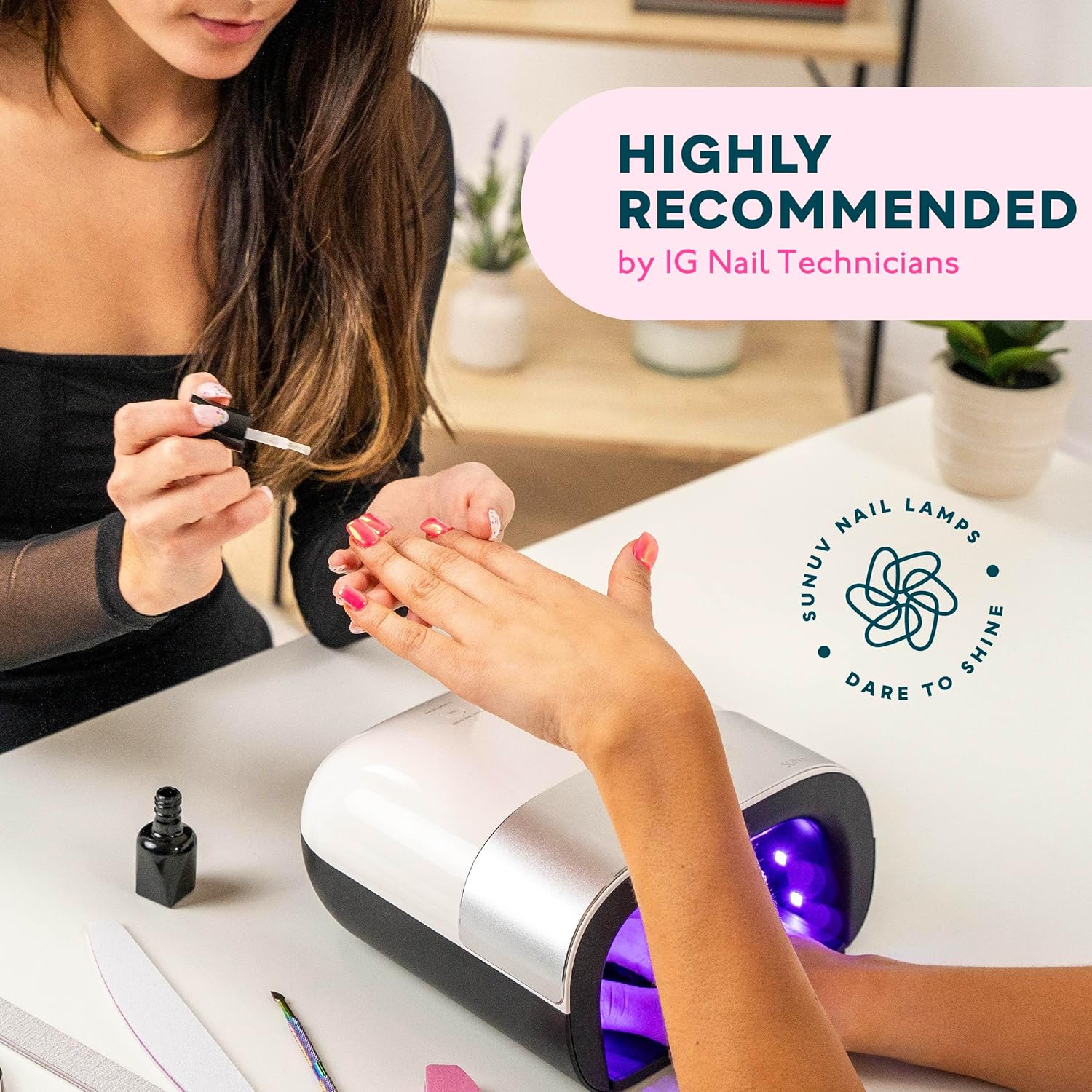 SUNUV SUN3 Professional UV Light for Nails with Top Coat Base Coat Set