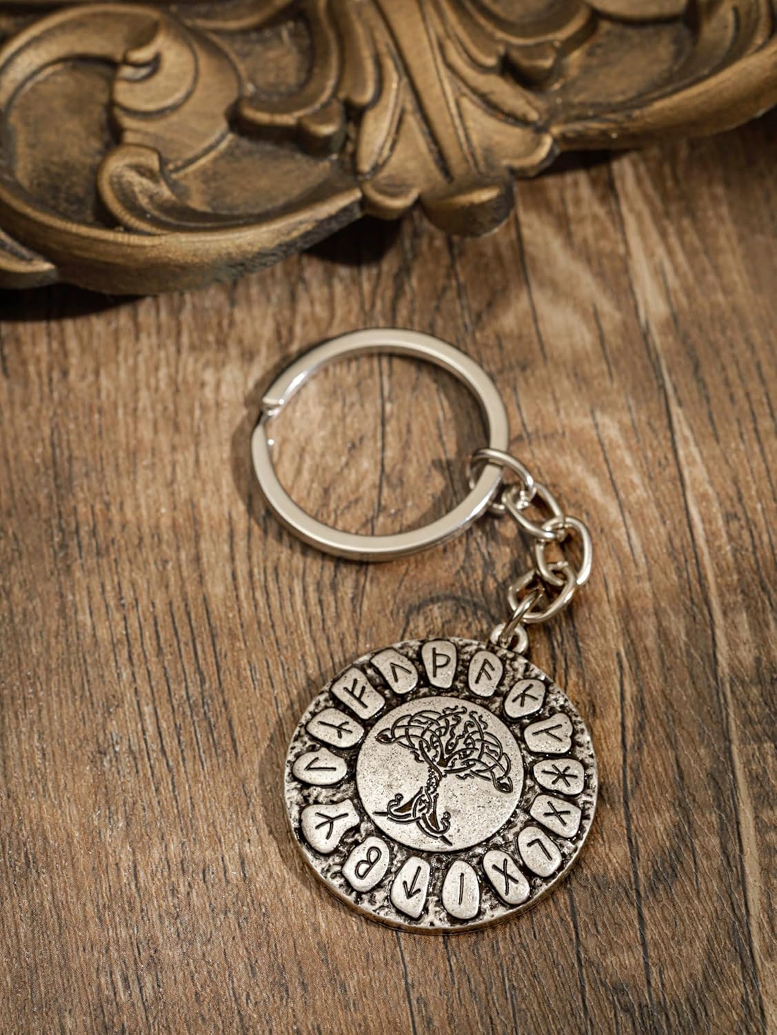 HAQUIL Tree of Life Rune Medallion Keychain Viking Norse Symbol Small Medallion Circle Charm Keychain Keyring - Image 5