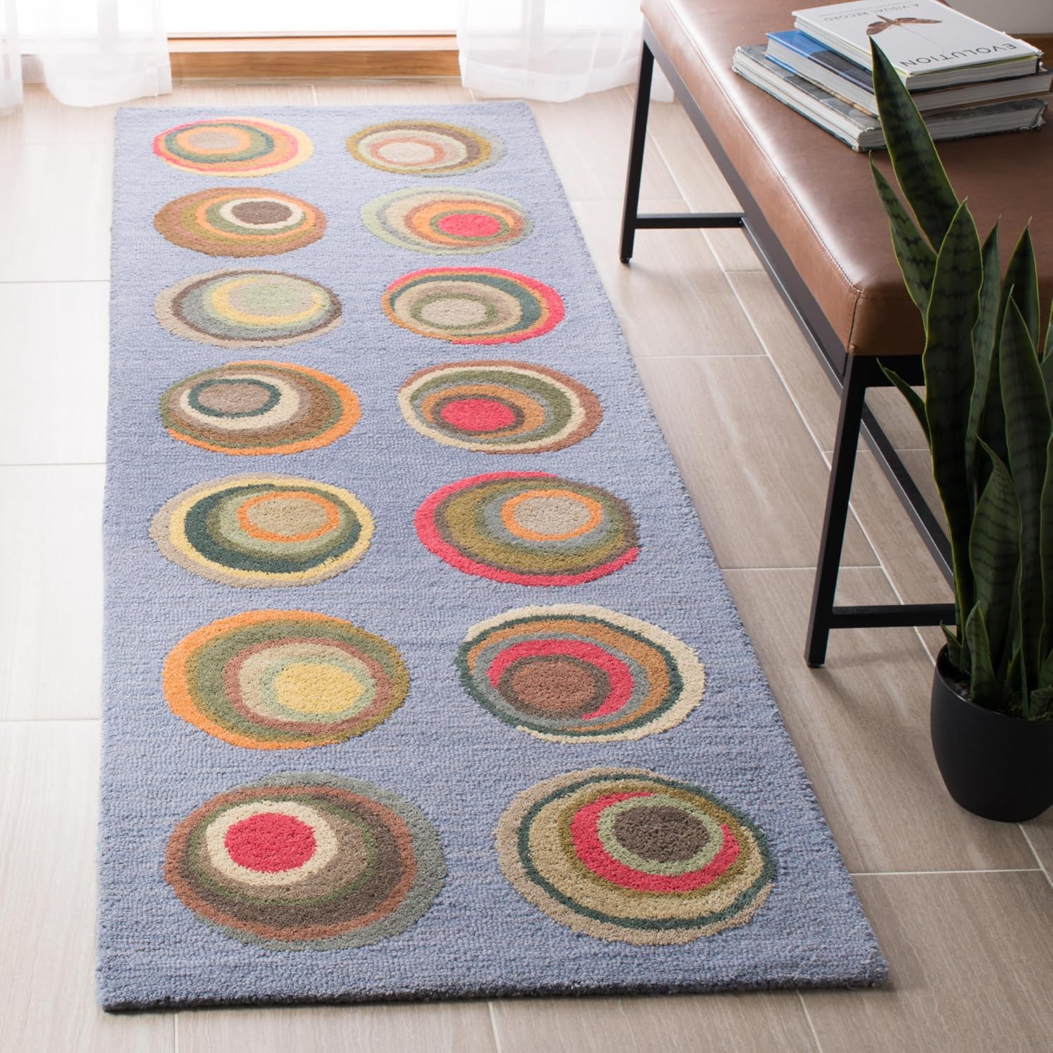 SAFAVIEH Soho Collection Runner Rug - 2'6" x 8', Blue & Multi, Handmade Modern Abstract Wool, Ideal for High Traffic Areas in Living Room, Bedroom (SOH921B)