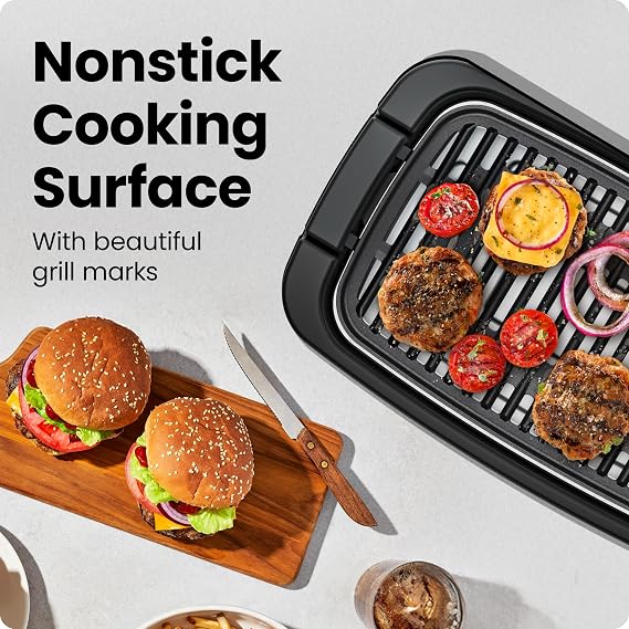 Chefman Smokeless Indoor Electric Grill, Extra Large Grilling Surface, Nonstick Table Top Grill for Indoor Grilling and BBQ with Adjustable Temperature Control, Drip Tray, Dishwasher-Safe Parts