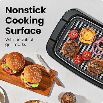 Chefman Smokeless Indoor Electric Grill, Extra Large Grilling Surface, Nonstick Table Top Grill for Indoor Grilling and BBQ with Adjustable Temperature Control, Drip Tray, Dishwasher-Safe Parts