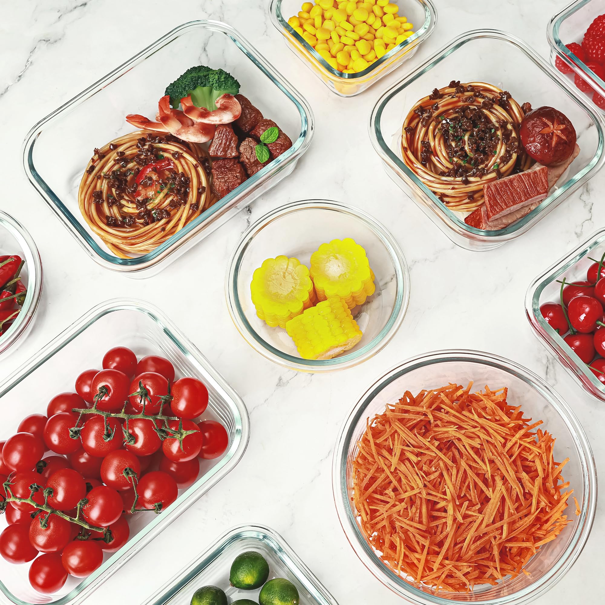 Juego de 12 recipientes de vidrio para almacenamiento de alimentos, recipientes de vidrio para preparación de comidas con tapas, recipientes herméticos para almuerzo, aptos para lavavajillas