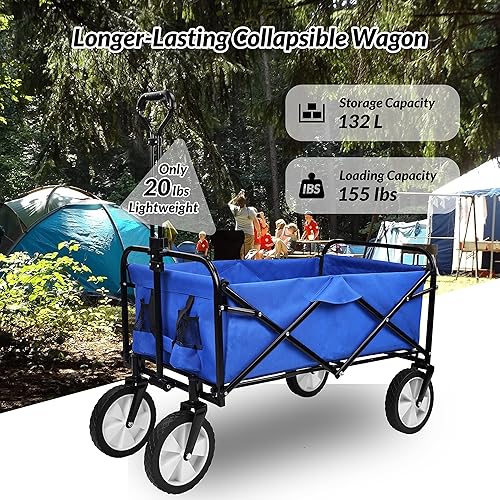 Miniatura 2 de Marco de acero resistente plegable de 150 libras de capacidad para acampar al aire libre, jardín, carro utilitario para patio, color azul