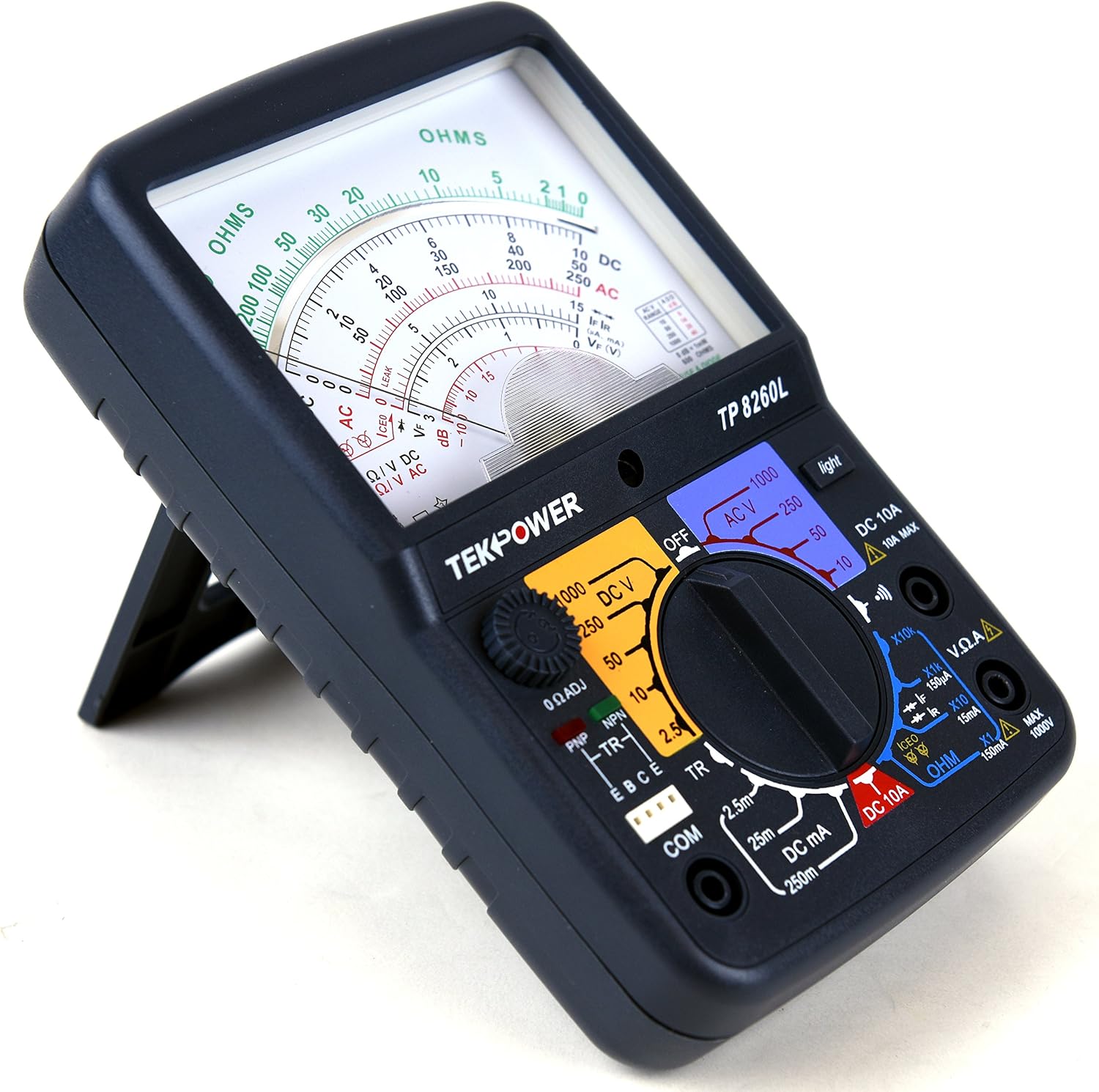 Tekpower TP8260L Analog Multimeter With Back Light, and Transistor Checking dock