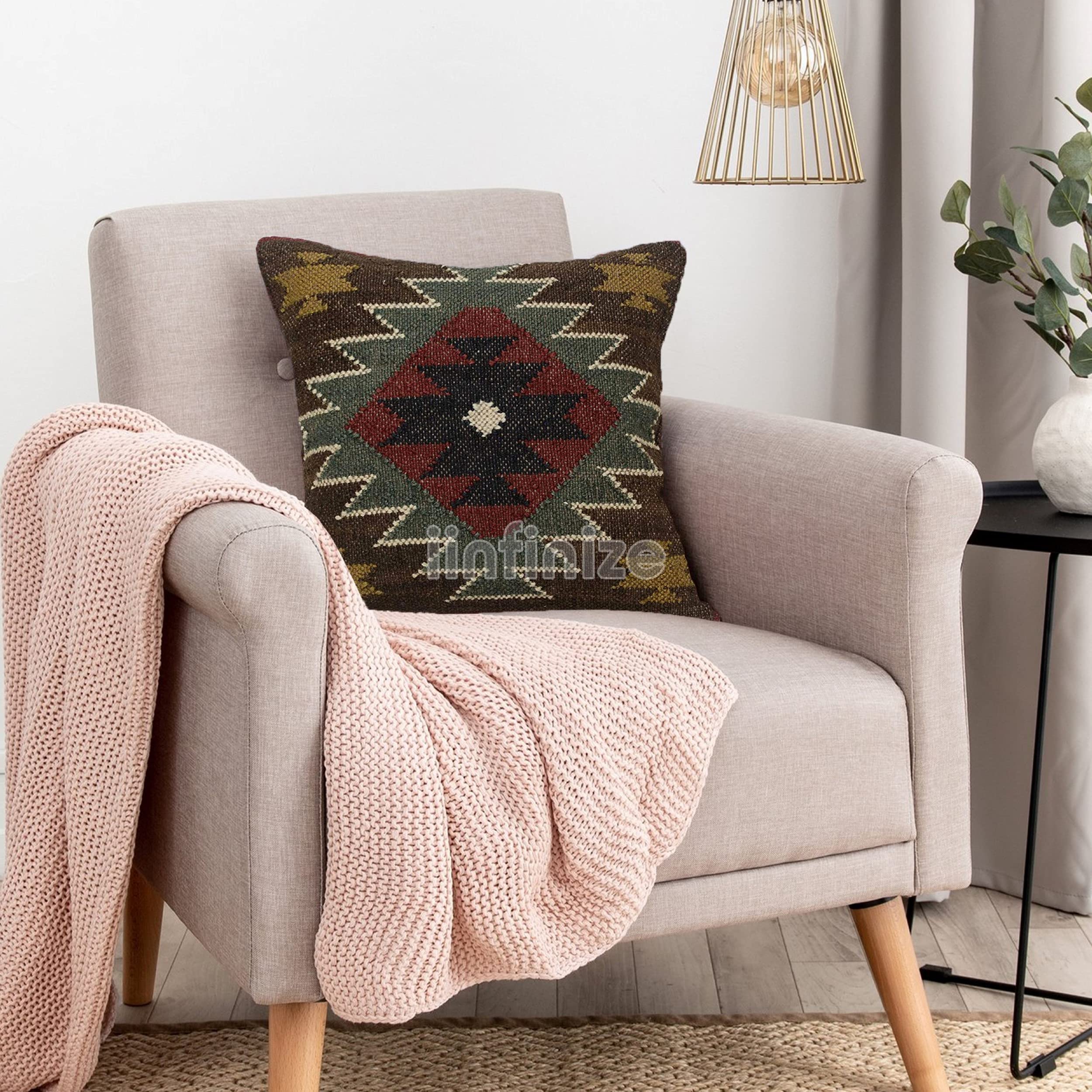 Taie d'oreiller en laine de jute kilim rustique tissée