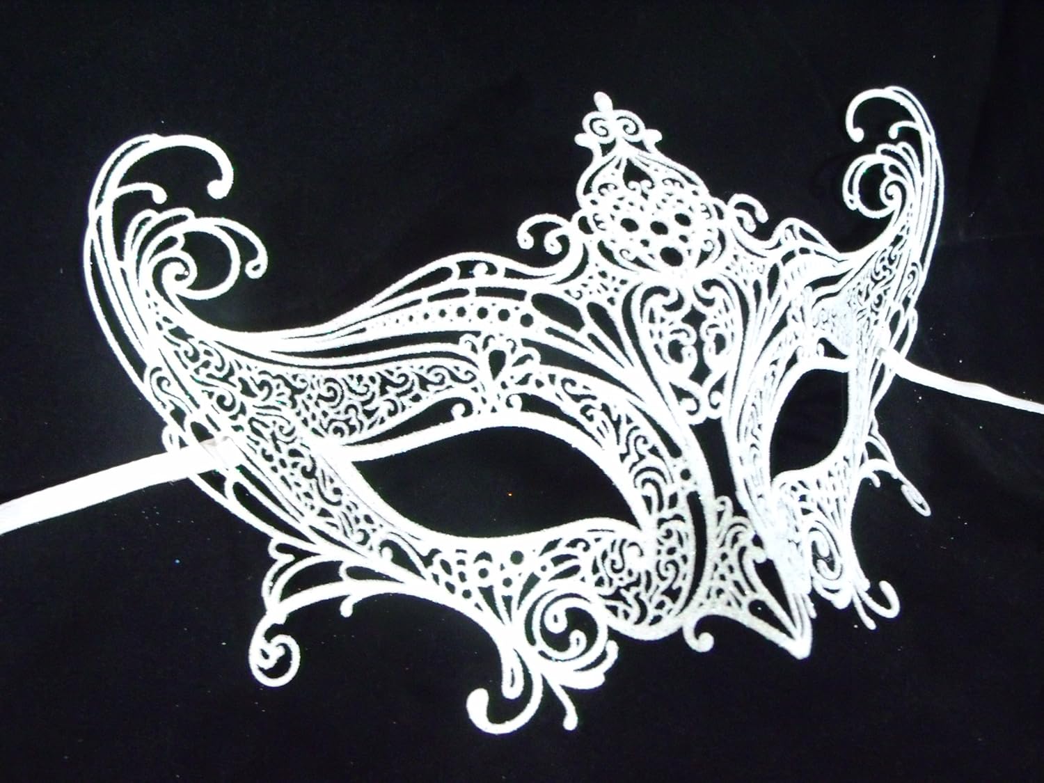 White Glitter Laser Cut Metal Venetian Masquerade Mask