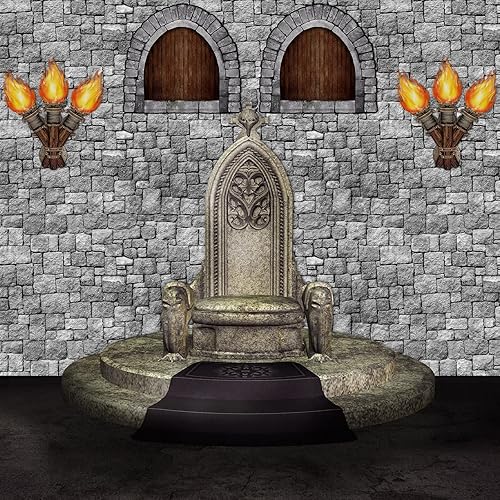 Miniatura 5 de Zonon Juego de 11 piezas de decoración medieval para ventana, antorcha de plástico, mantel de ladrillo con temática de caballero, decoraciones de