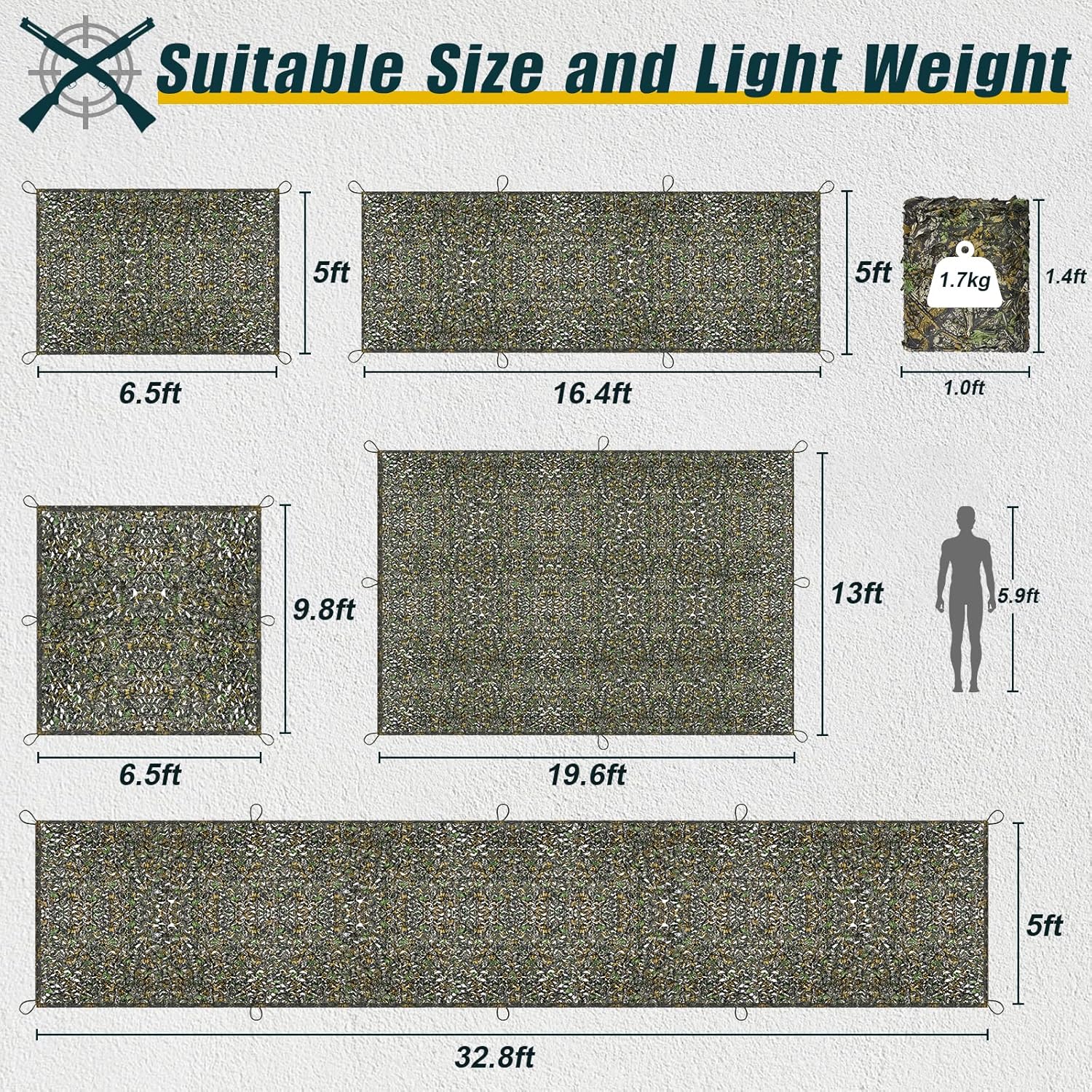 iunio Camo Netting, Camouflage Net, Bulk Roll, Mesh, Cover, Blind for Hunting, Decoration, Sun Shade, Party, Camping, Outdoor