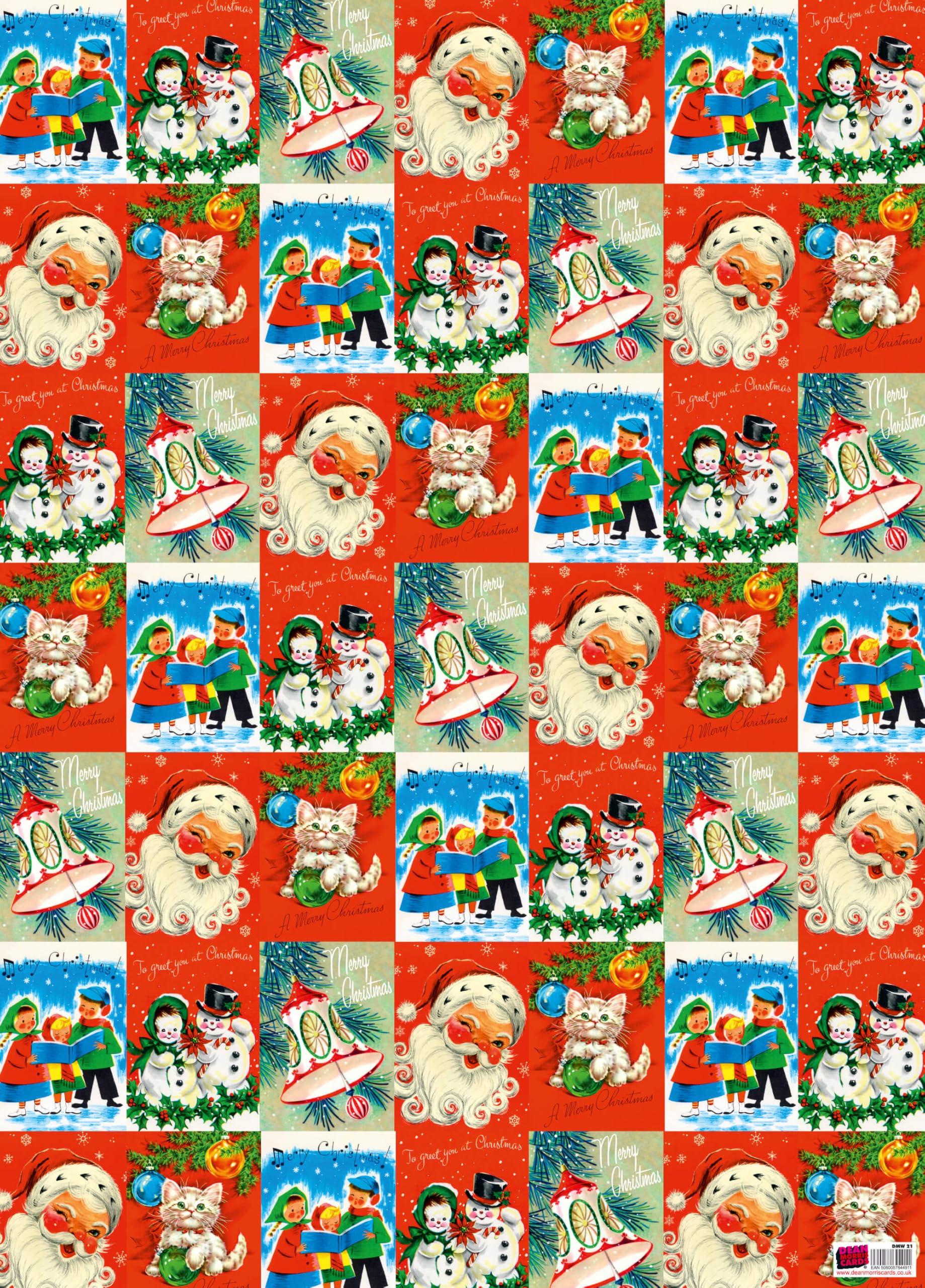 Dean Morris Cards Red, Green Vintage Christmas Wrapping Paper X 3 Sheets - Retro Christmas Wrapping Paper - Perfect For Him Her Adults Family