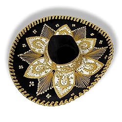 Artesanias Mickey Authentic Mariachi Charro Sombrero - Traditional Mexican Hat with Unique Embroidery, Black Gold (Design and Color May Vary)