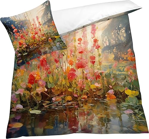 OmErsa Flower Duvet Cover Twin Size Bedding Set 3 PCS, Floral Pattern Comforter Cover & 2 Pillowcases Soft Microfiber Patterned Bedroom Decorations