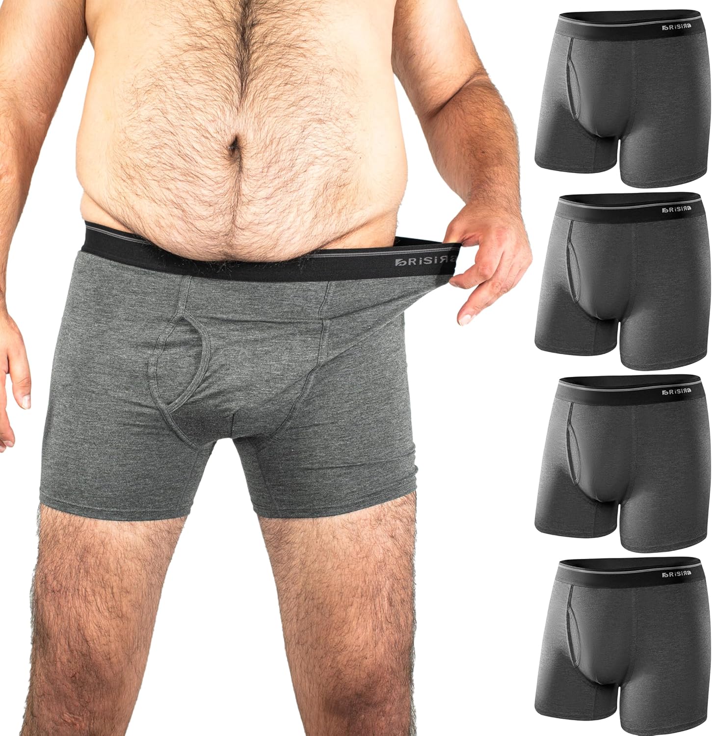 BRISIRA Big and Tall Boxer Briefs for Men Bamboo Viscose 4XL-7XL Moisture Wicking Breathable No Ride Up Underwear with Fly