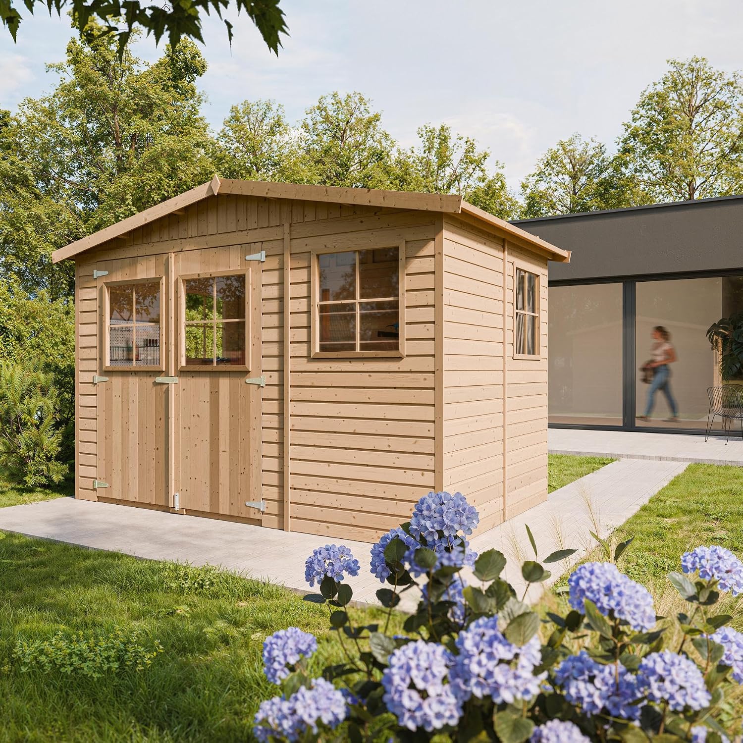 Abri de Jardin en Bois Exterieur avec Les PLANCHERS IMPRÉGNÉ- Cabane de Jardin en Pin/épicéa-H226x324x216 cm/6m2- Construction de Panneaux- Rangement pour vélos, Remise à Outils- Timbela M334+M334G — vue 3