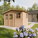 Abri de Jardin en Bois Naturel - Stockage extérieur avec fenêtres- H226x324x216 cm/6 m² Hangar en Bois Naturel - Atelier Rangement Outils et vélos- Timbela M334 - 2